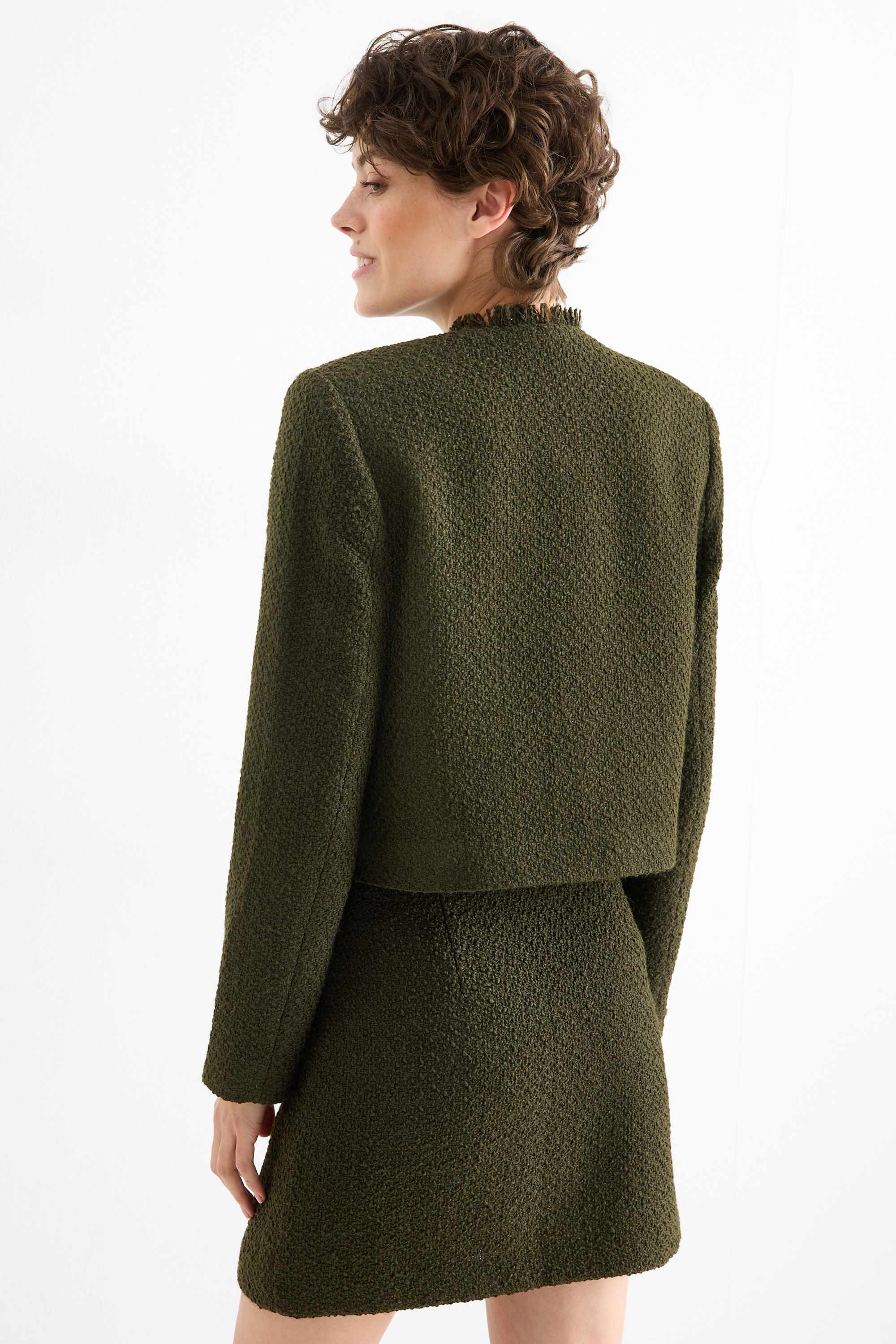 Cropped bouclé blazer - regular fit dark green