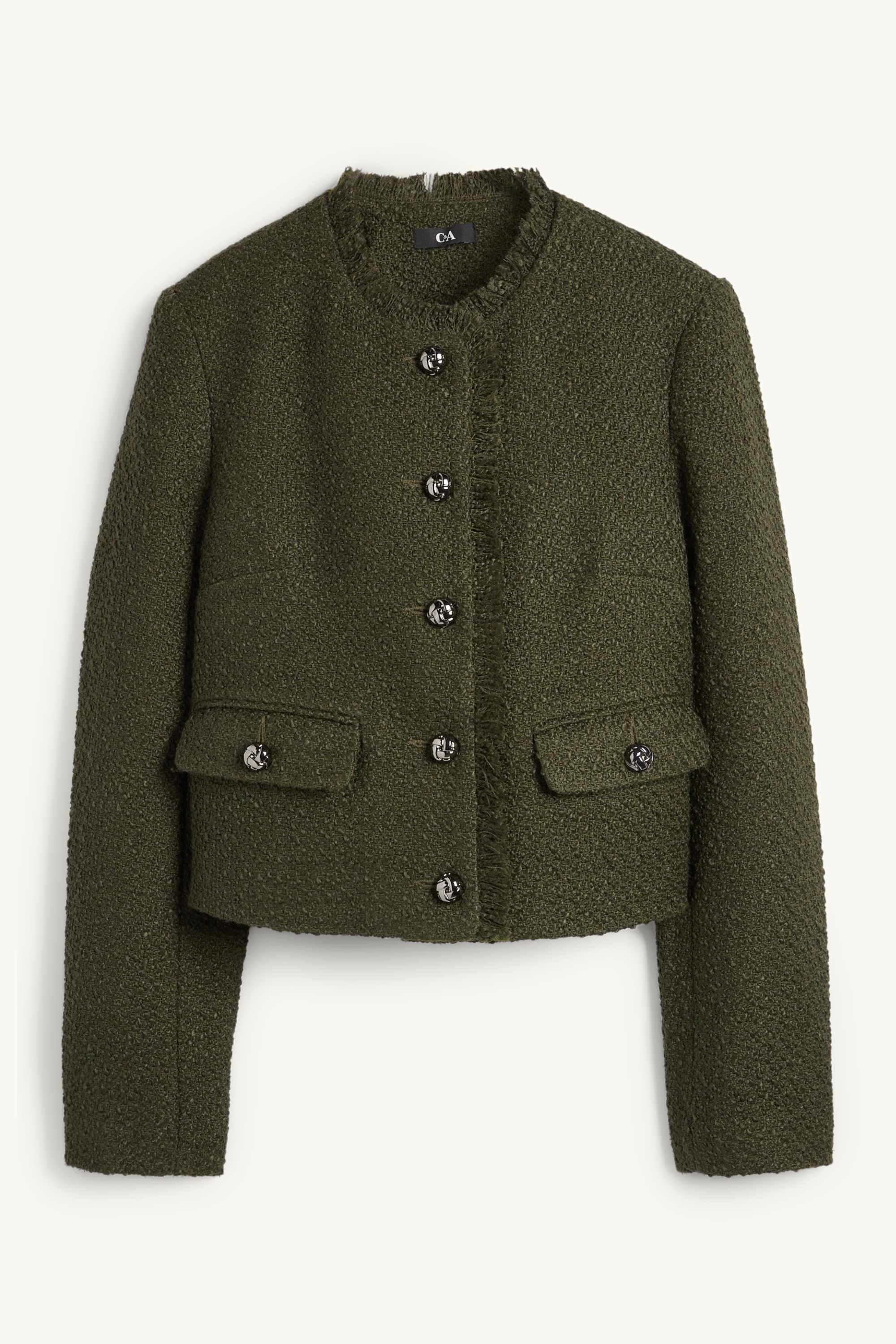 Cropped bouclé blazer - regular fit dark green