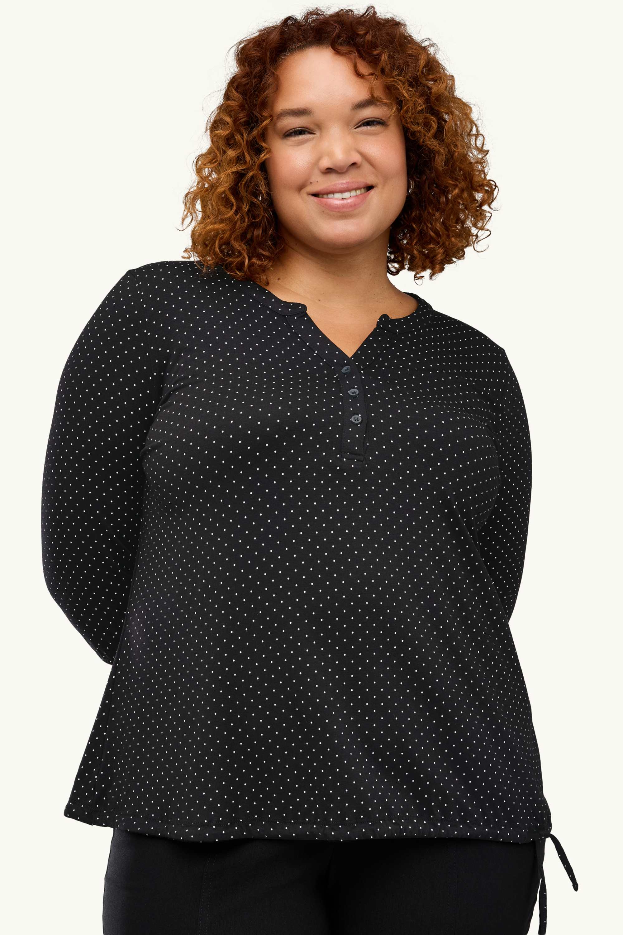 Long sleeve top - polka dot black / white