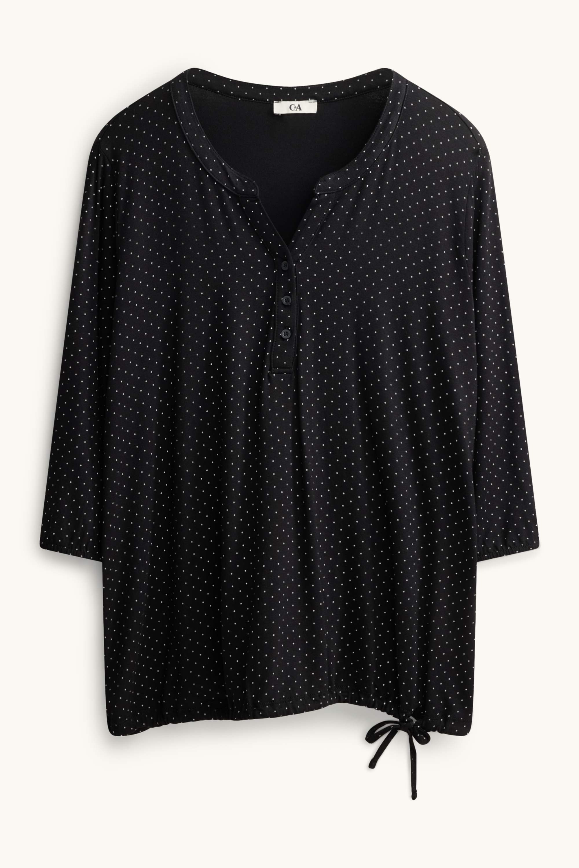 Long sleeve top - polka dot black / white
