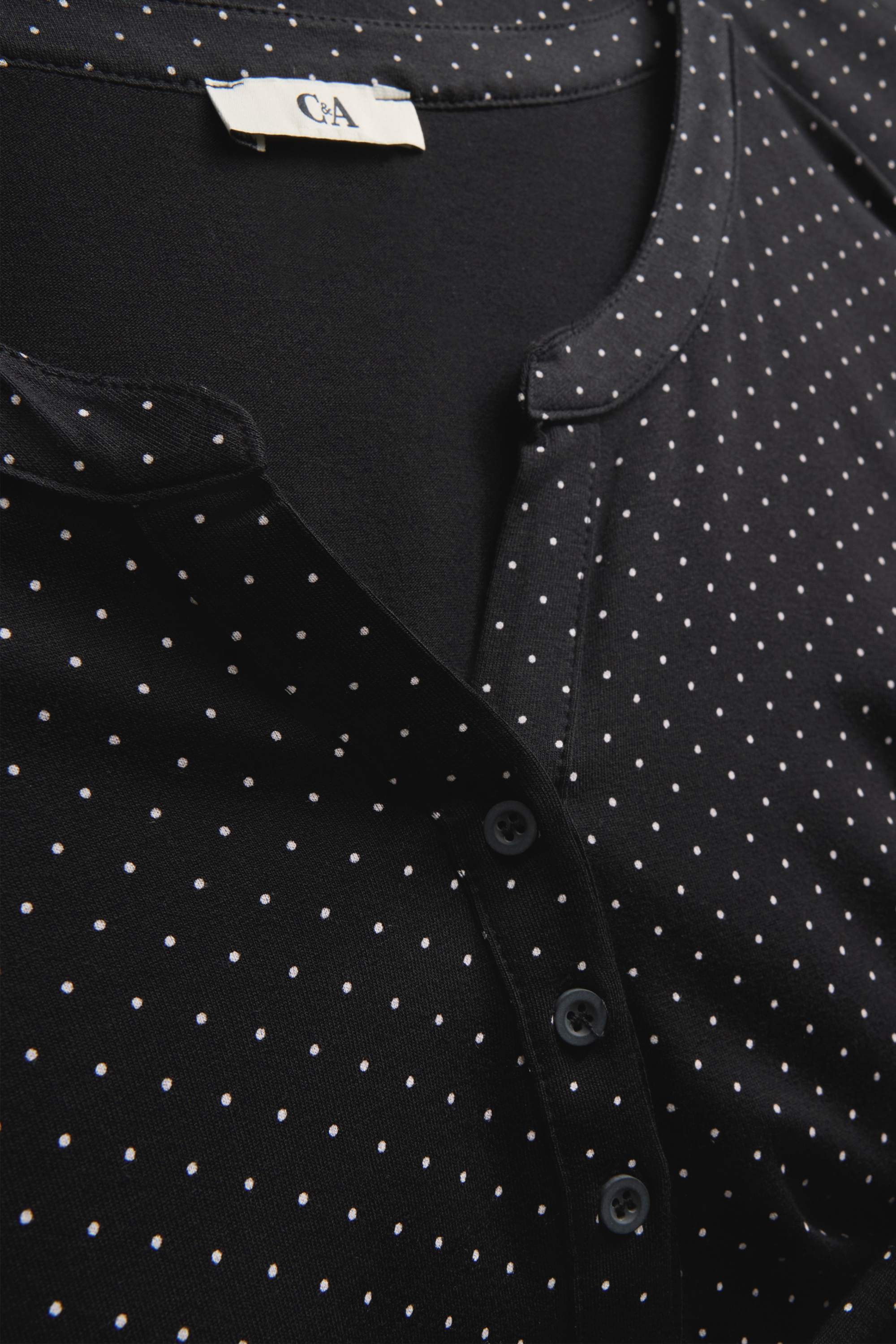 Long sleeve top - polka dot black / white