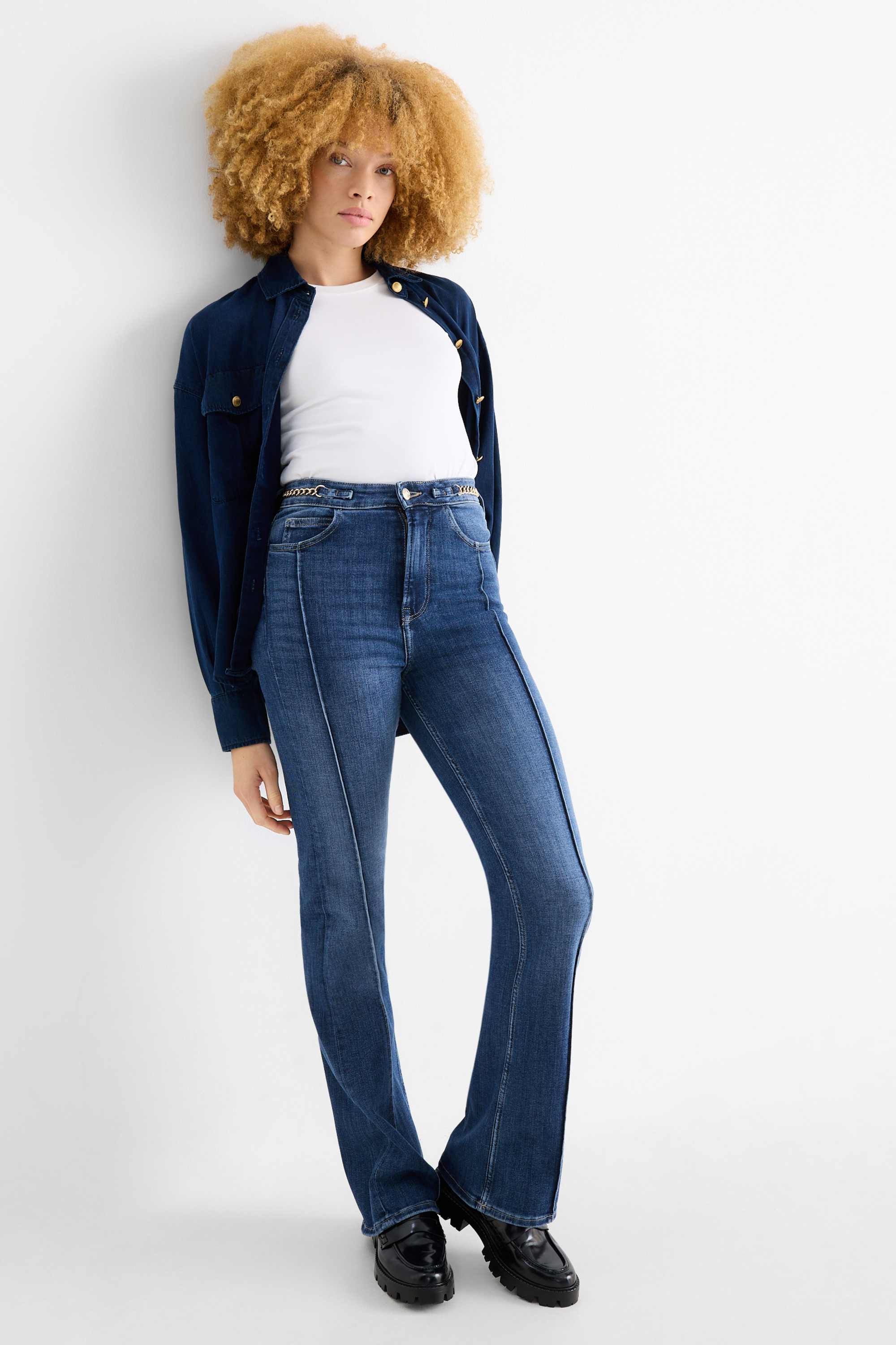 Flared jeans - high waist - LYCRA® blue denim