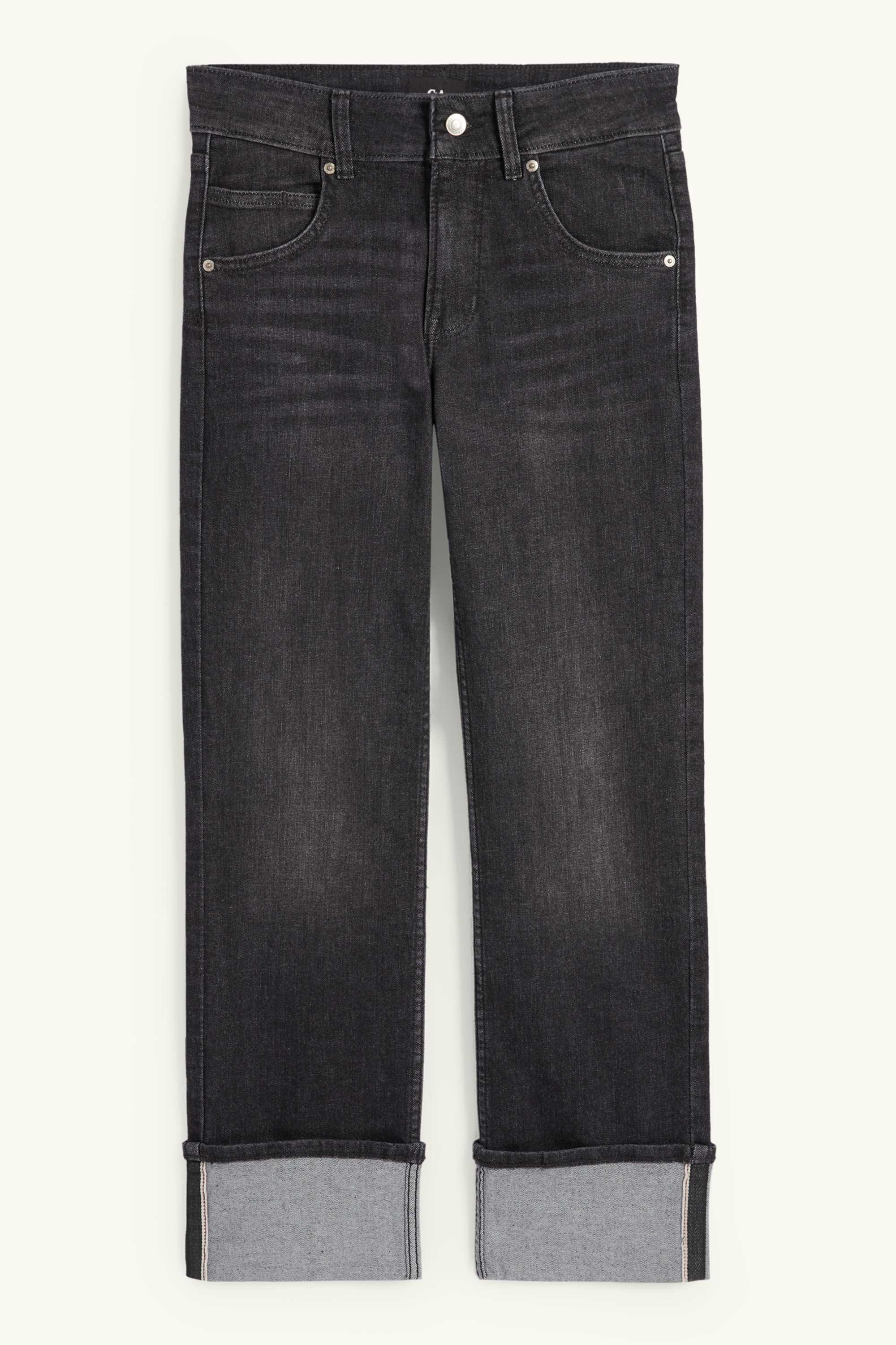 Cropped straight jeans - mid-rise waist - LYCRA® denim-gray