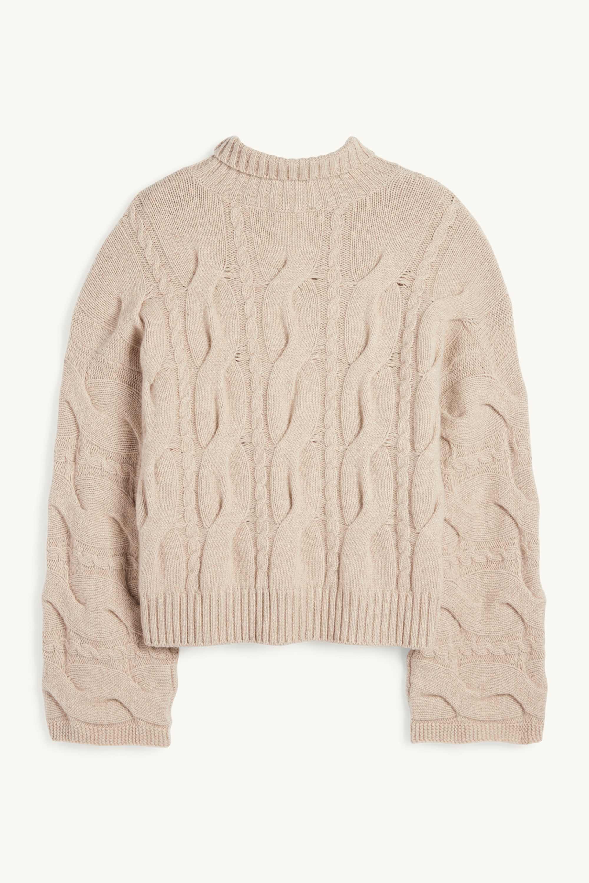 Cashmere turtleneck jumper - cable knit pattern beige
