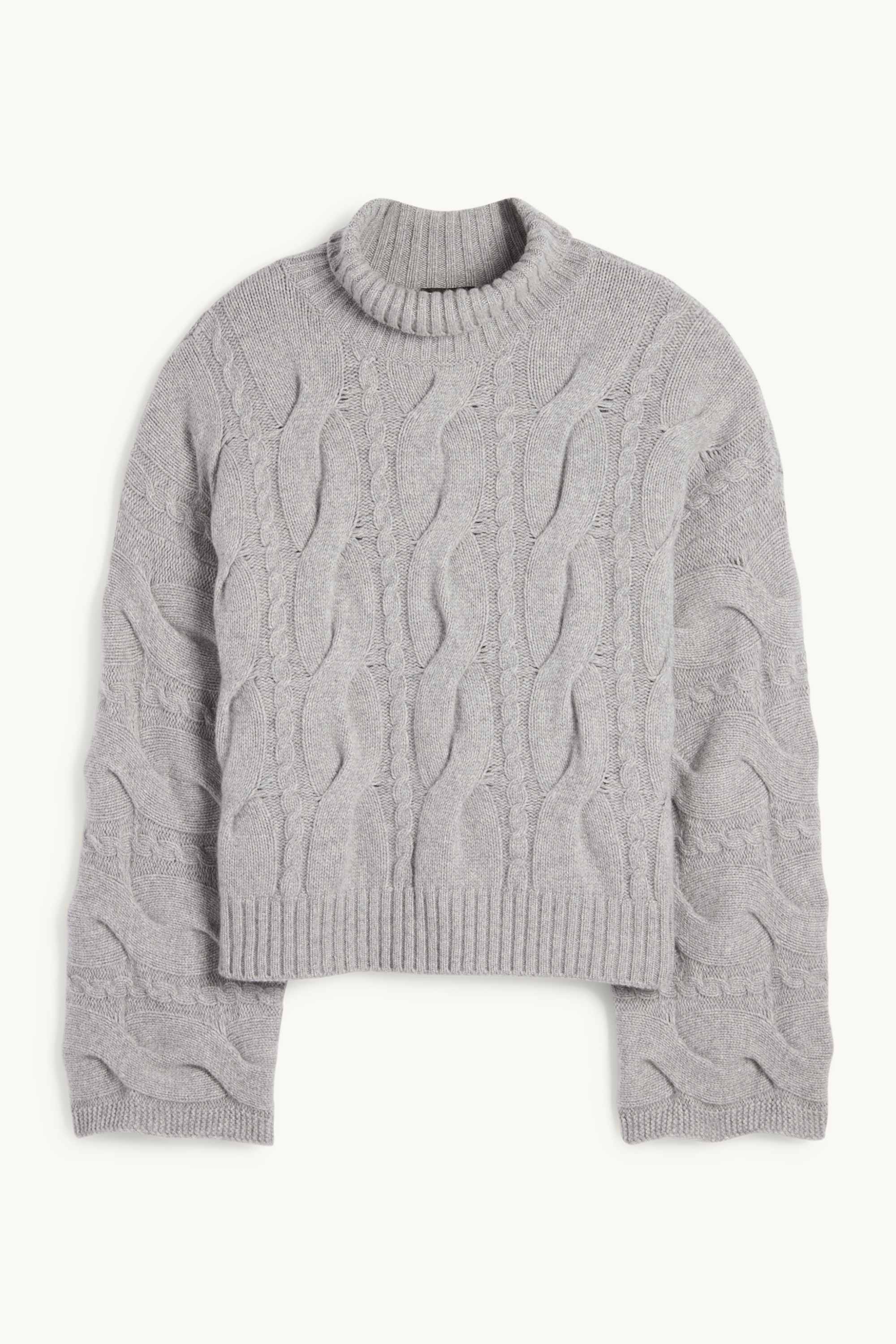 Cashmere turtleneck jumper - cable knit pattern gray