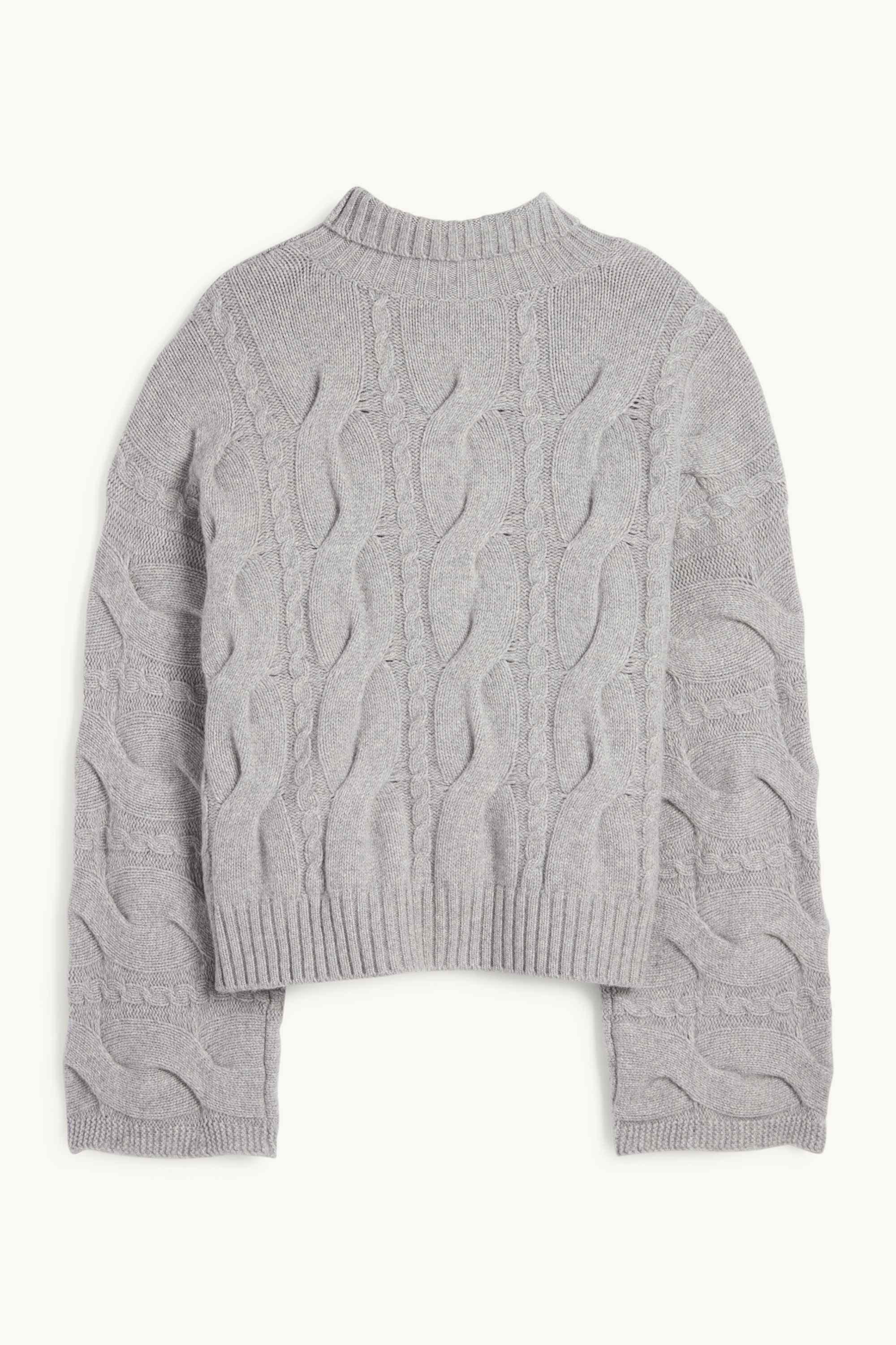 Cashmere turtleneck jumper - cable knit pattern gray