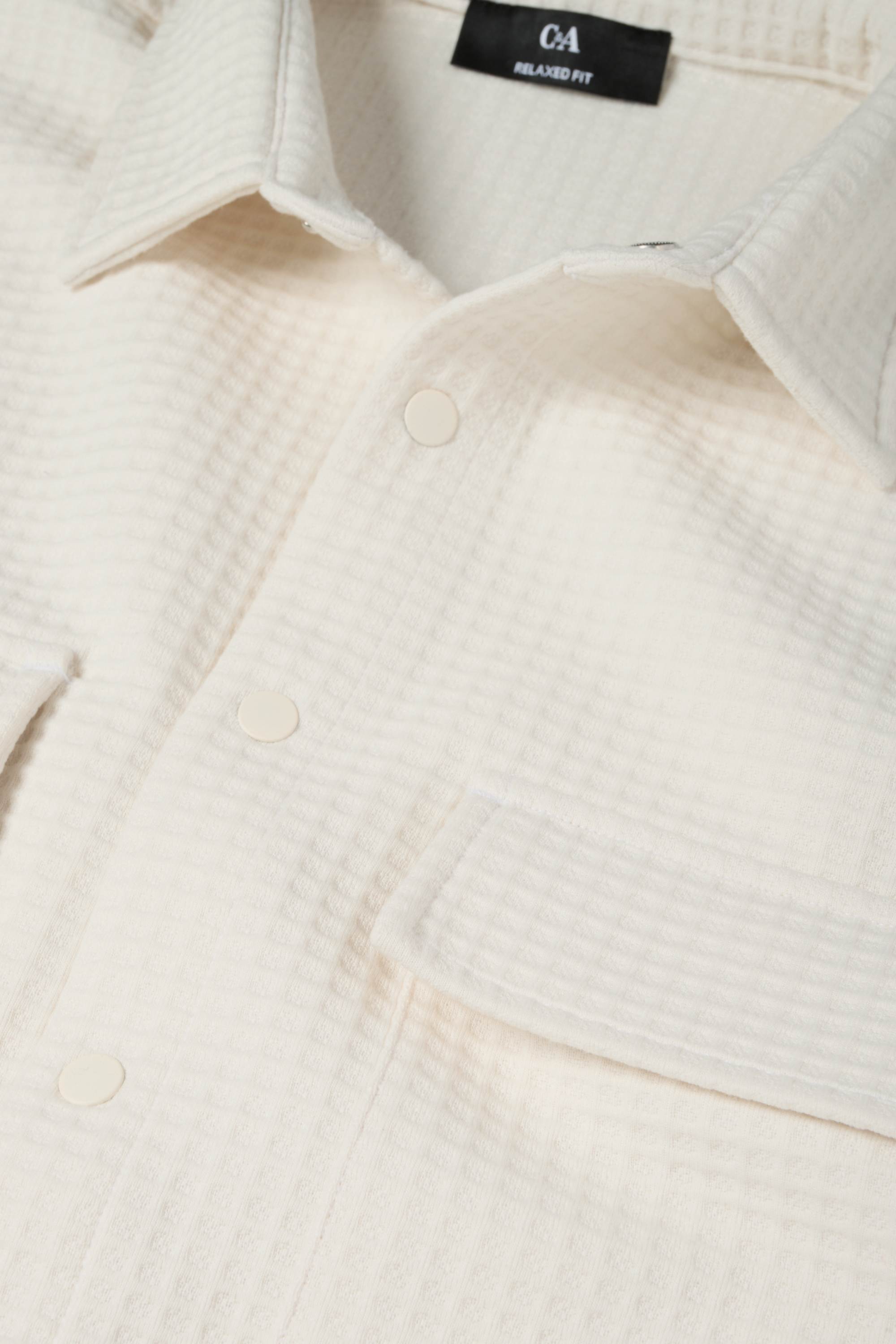 Shirt jacket - relaxed fit - kent collar - textured cremewhite
