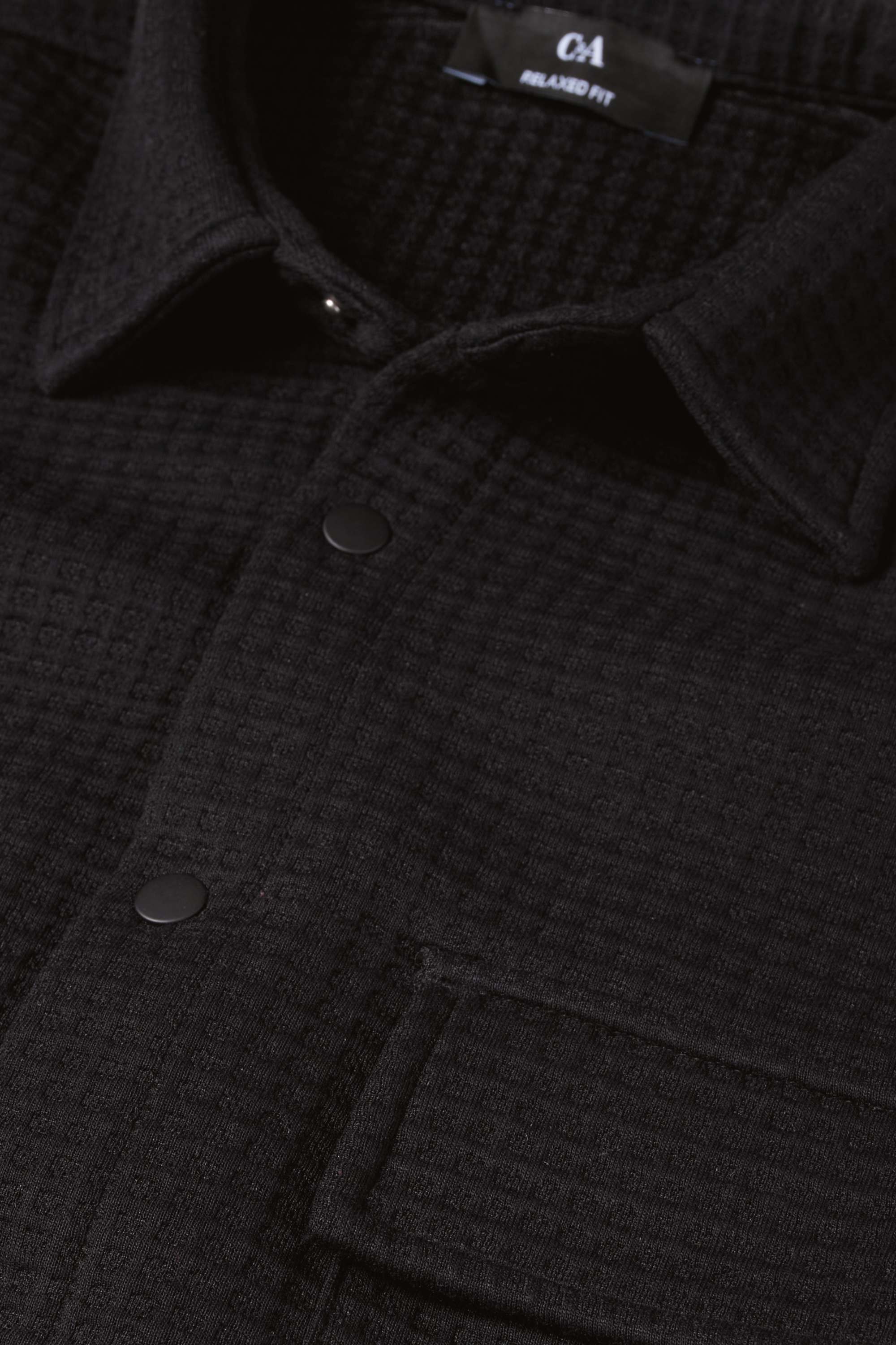 Shirt jacket - relaxed fit - kent collar - textured black