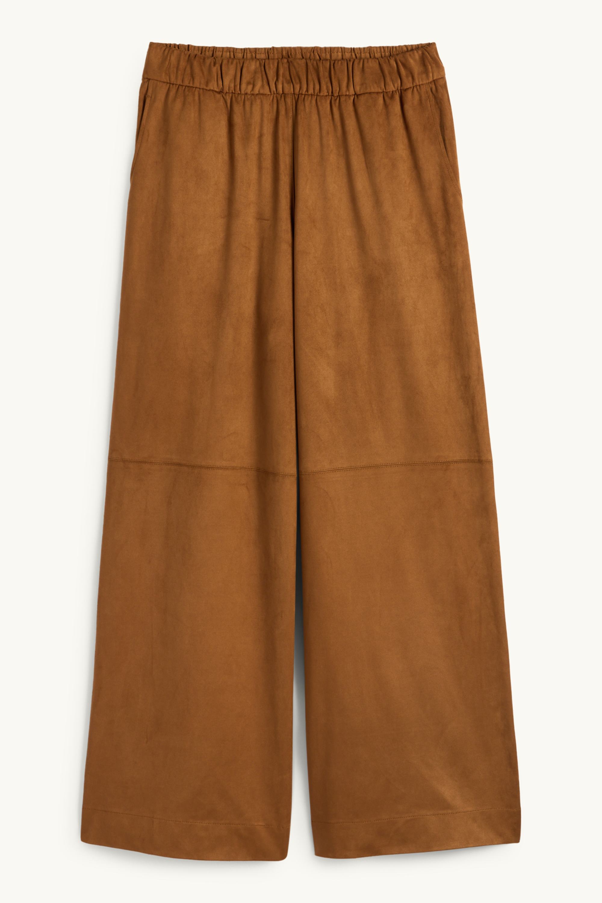 Trousers - mid-rise waist - straight fit - faux suede brown