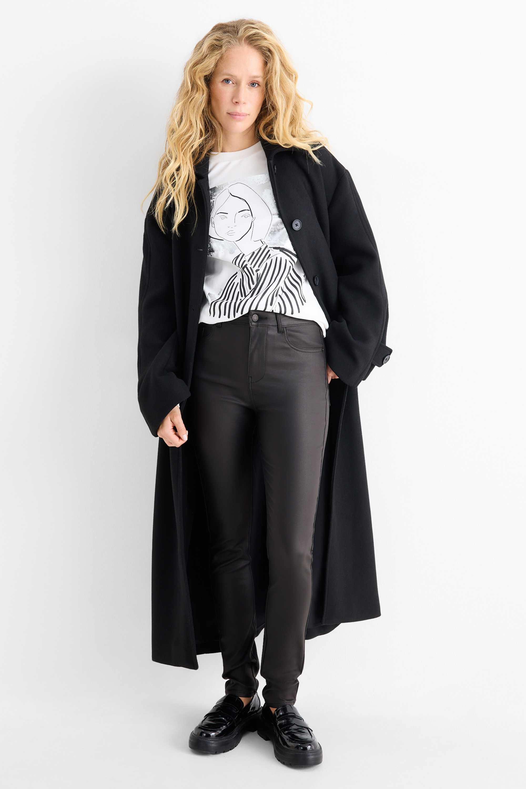 Cloth trousers - high waist - skinny fit - faux leather black