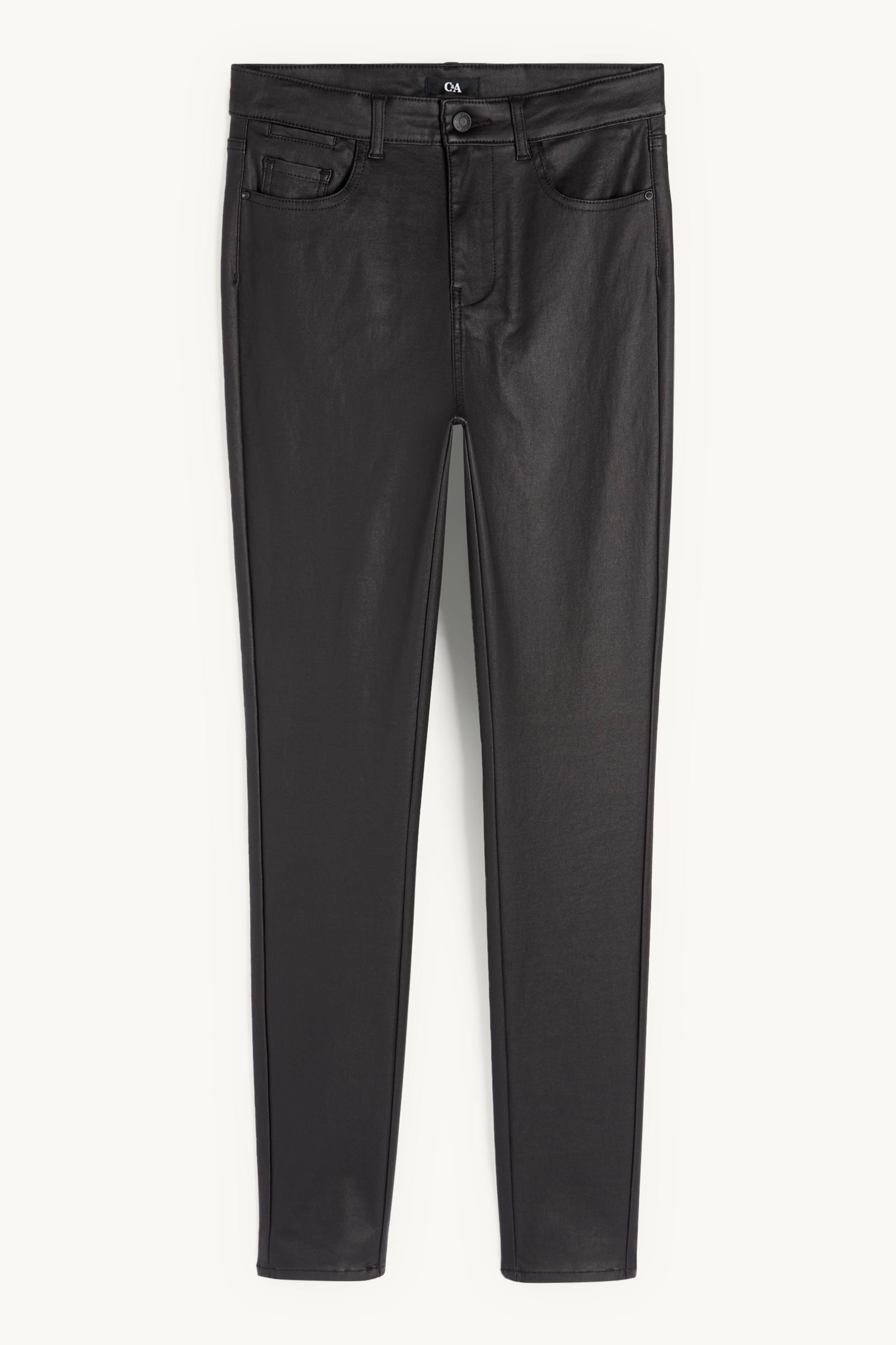 Cloth trousers - high waist - skinny fit - faux leather black