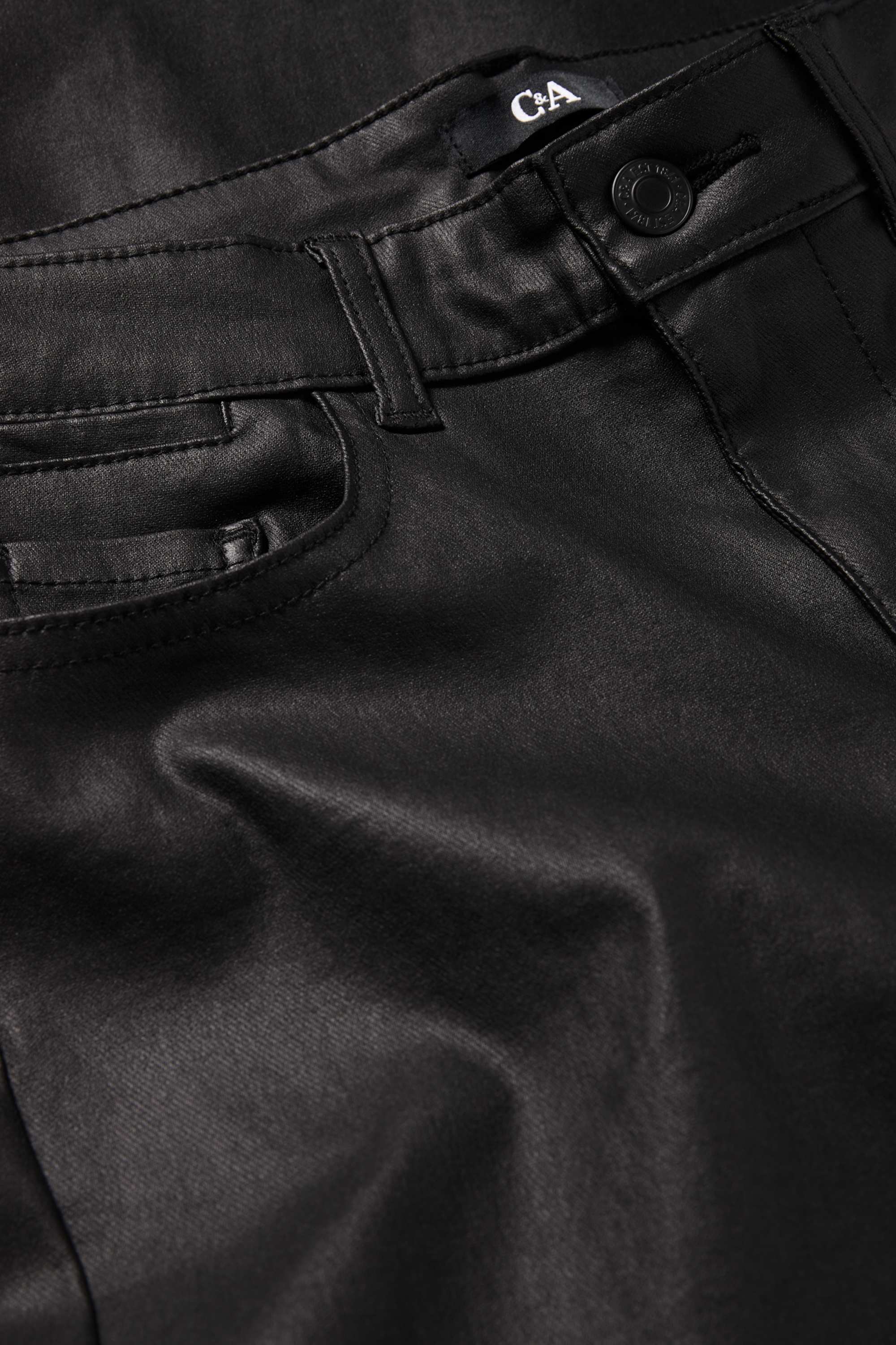 Cloth trousers - high waist - skinny fit - faux leather black