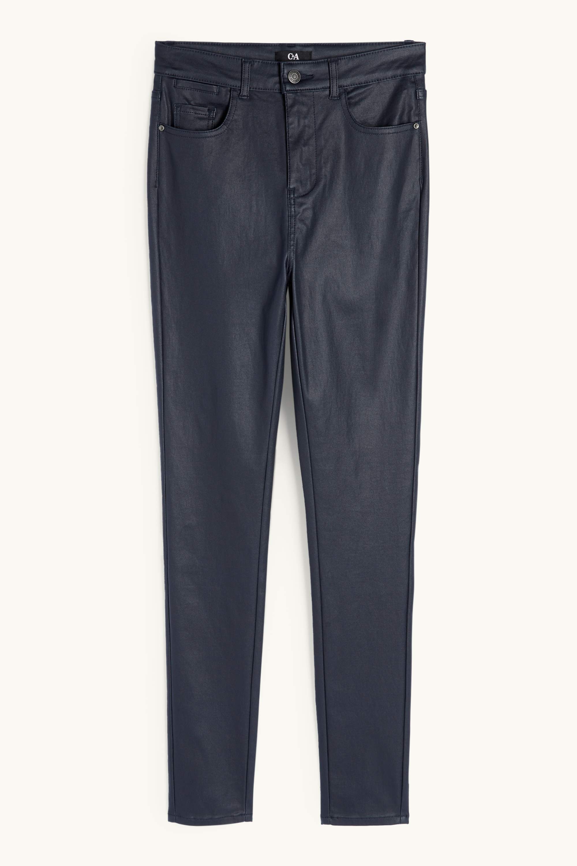 Cloth trousers - high waist - skinny fit - faux leather dark blue