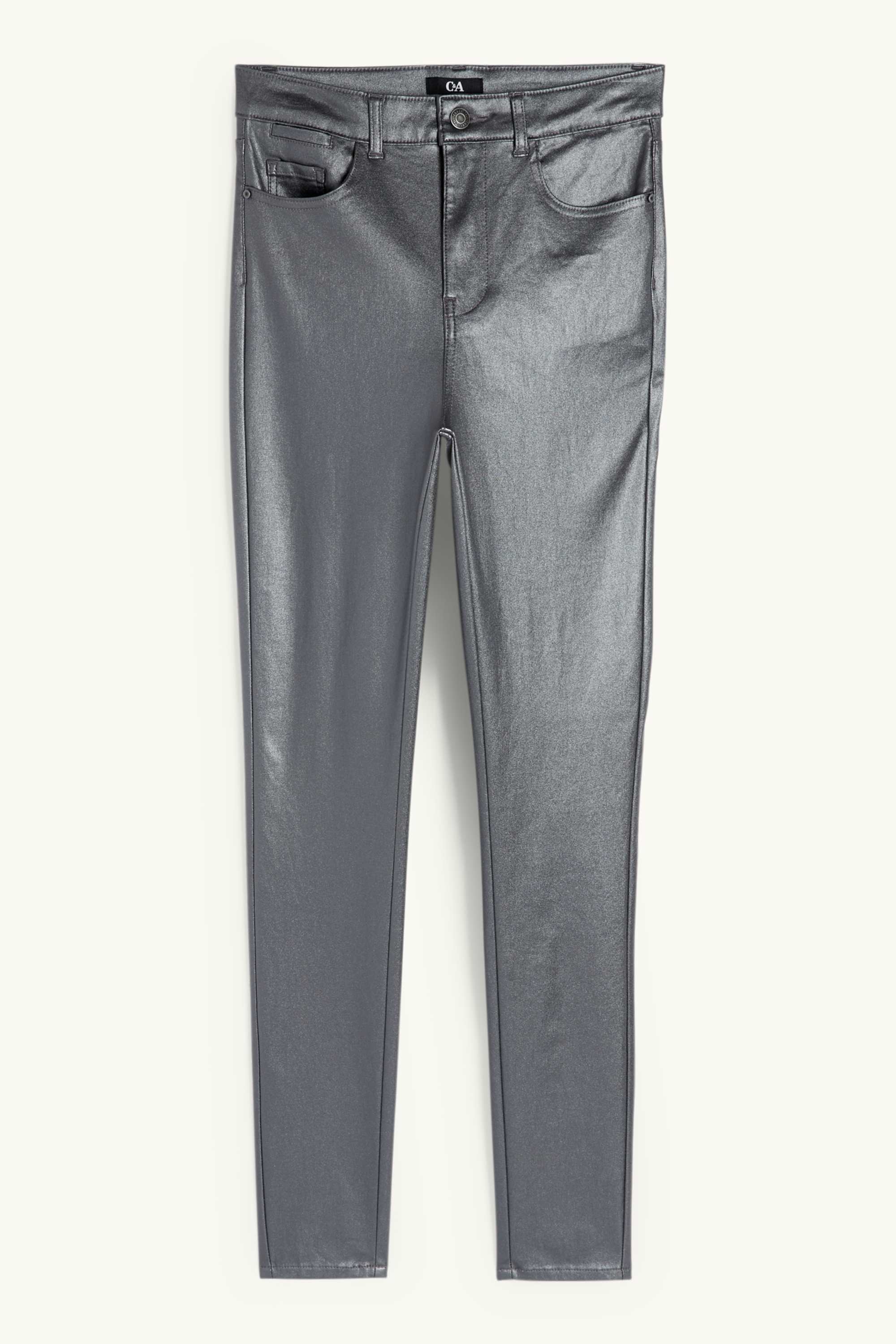 Cloth trousers - high waist - skinny fit - faux leather silver