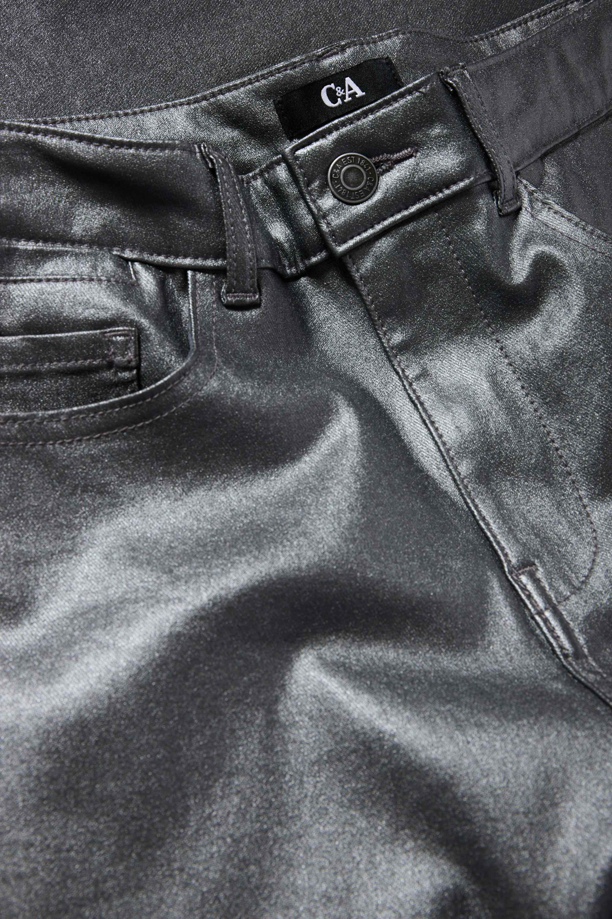 Cloth trousers - high waist - skinny fit - faux leather silver