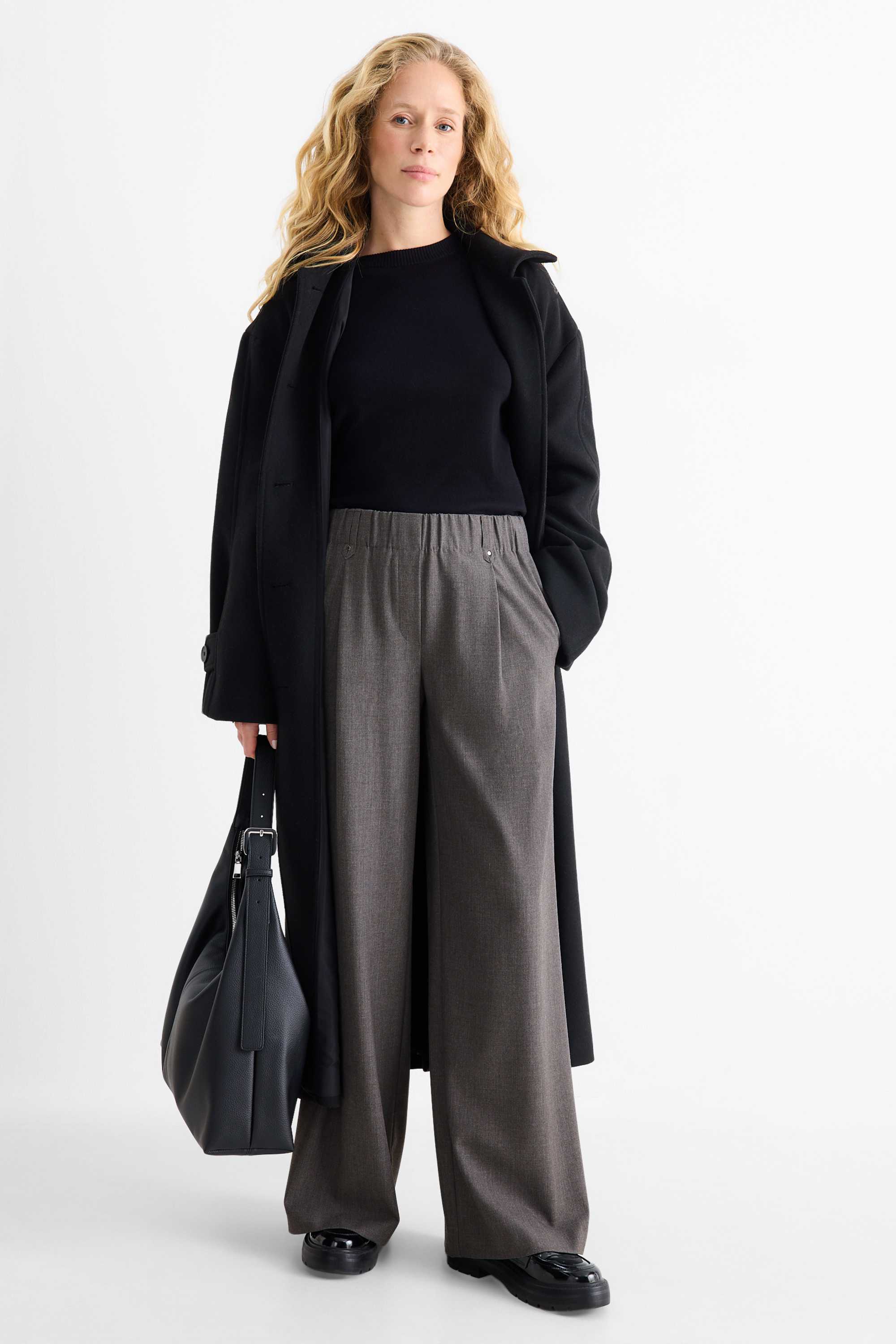 Cloth trousers - mid-rise waist - tapered fit gray