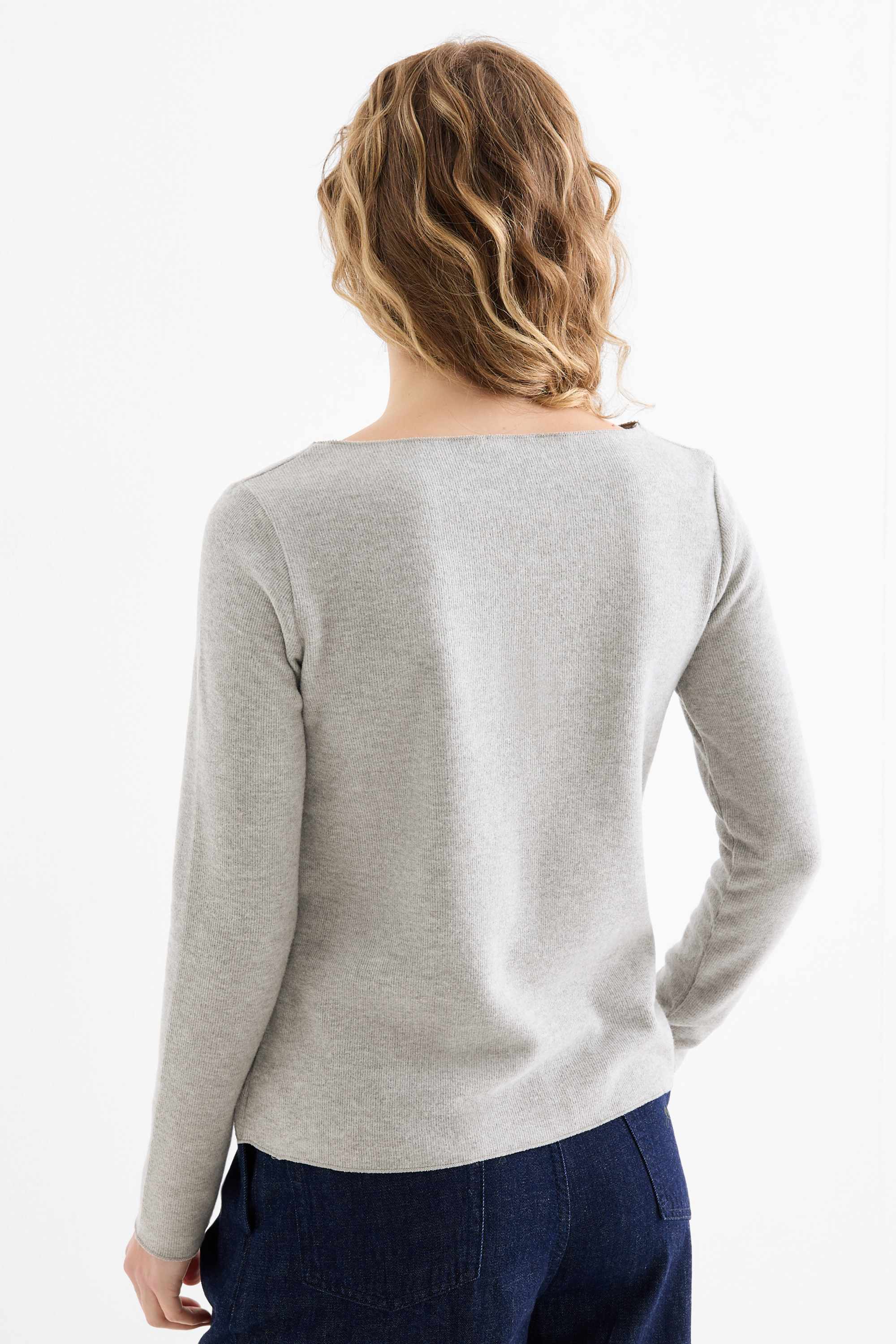 Long sleeve top - regular fit - ribbed light gray