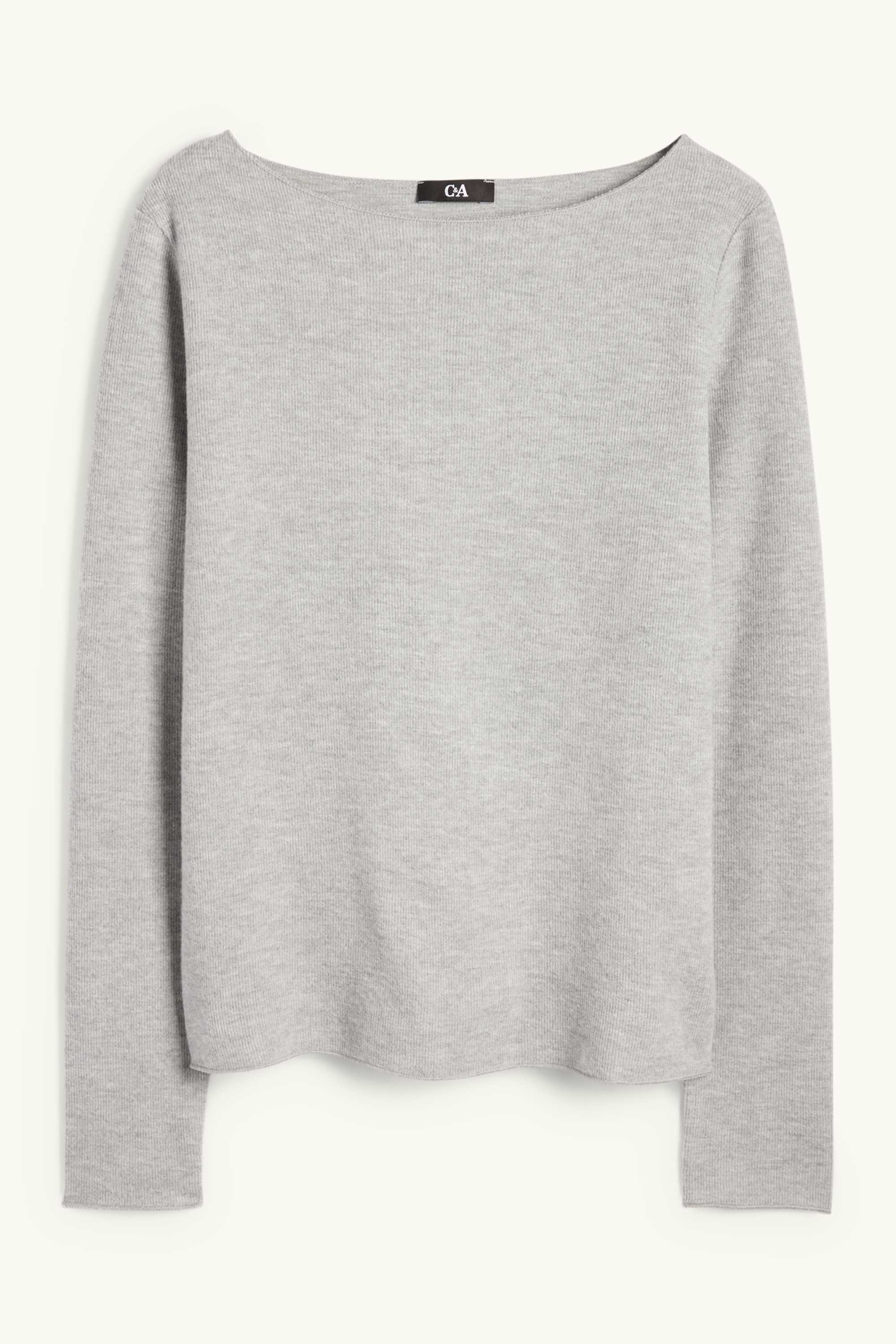 Long sleeve top - regular fit - ribbed light gray