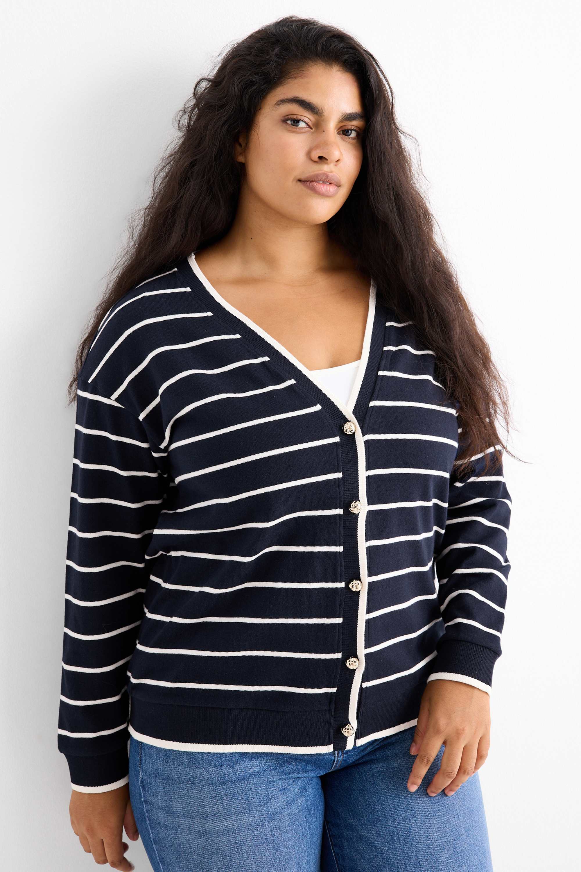 Cardigan - striped dark blue