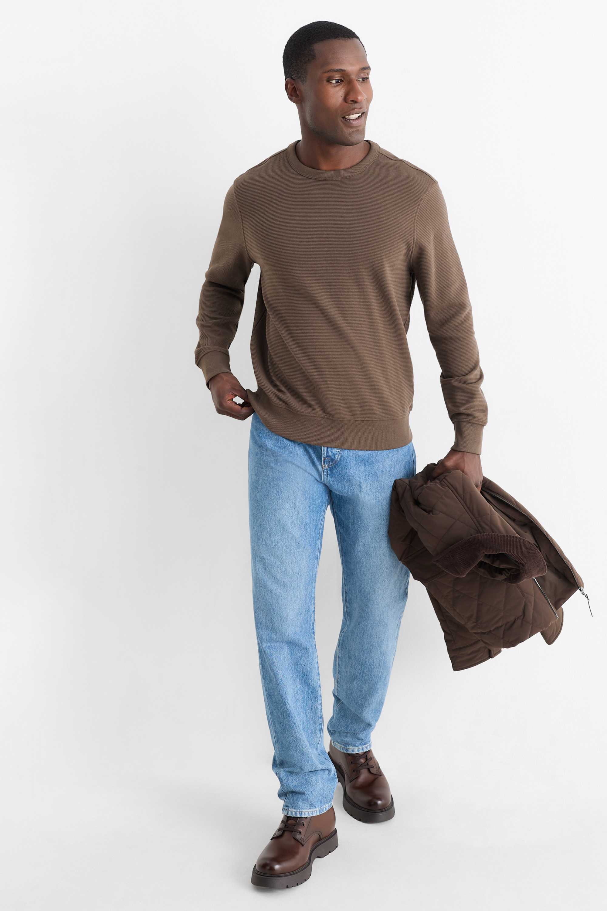 Sweatshirt - ribbed dark brown