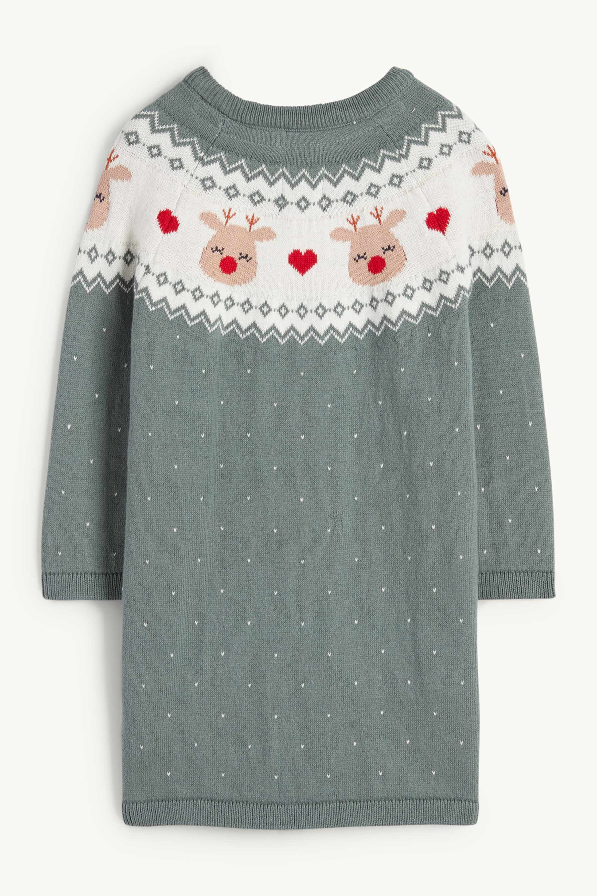 Reindeer - knitted baby Christmas dress dark green