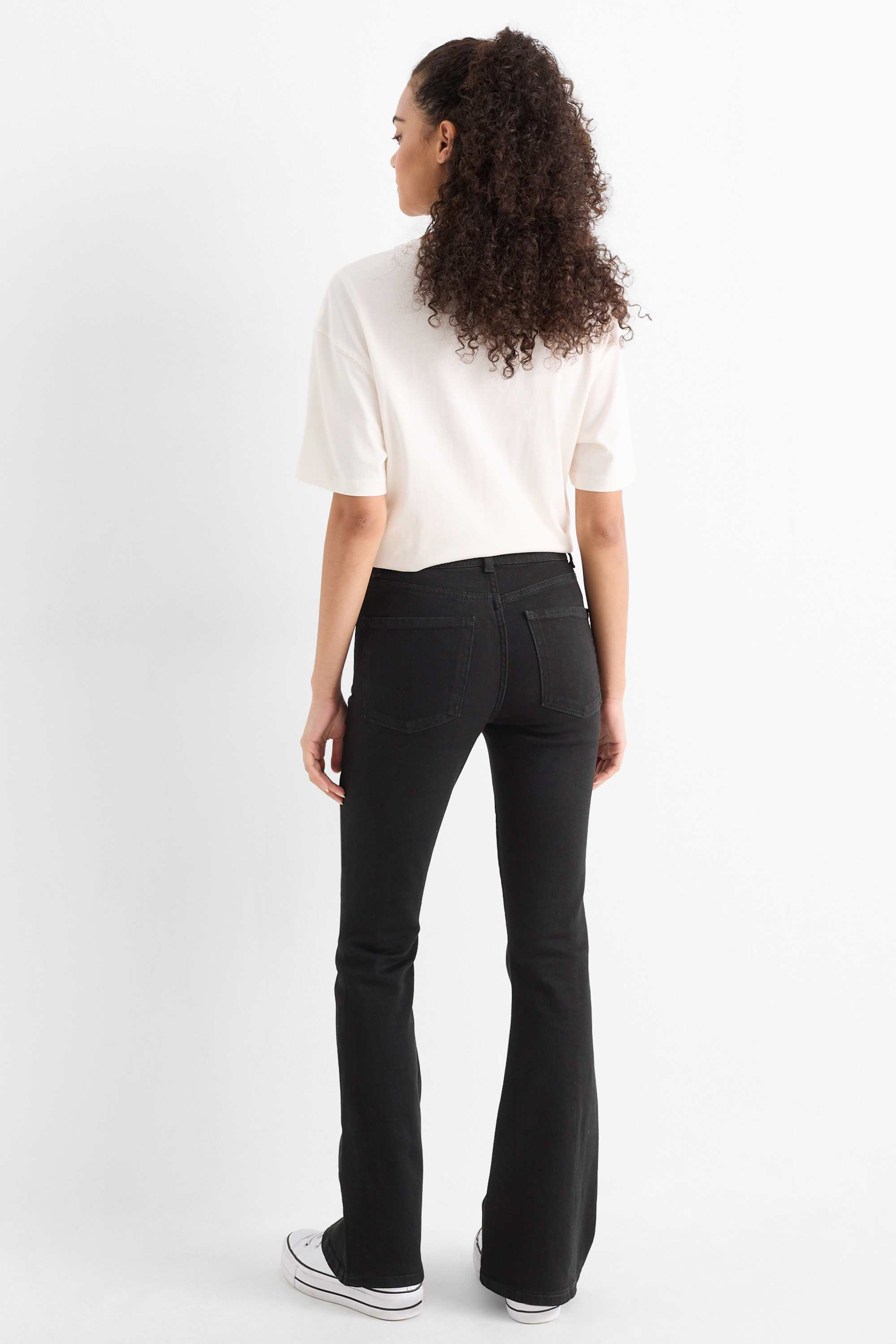 Flared jeans - mid-rise waist denim-dark gray