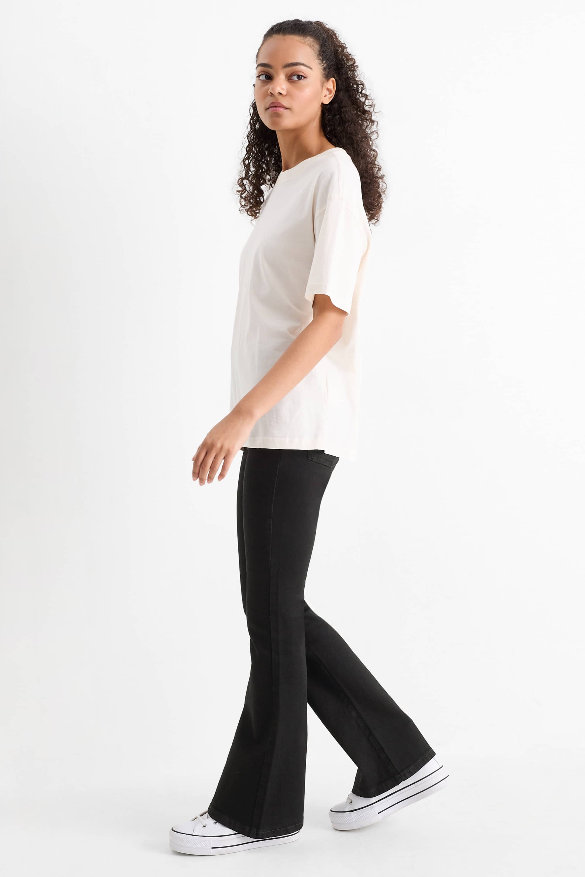 Flared jeans - mid-rise waist denim-dark gray