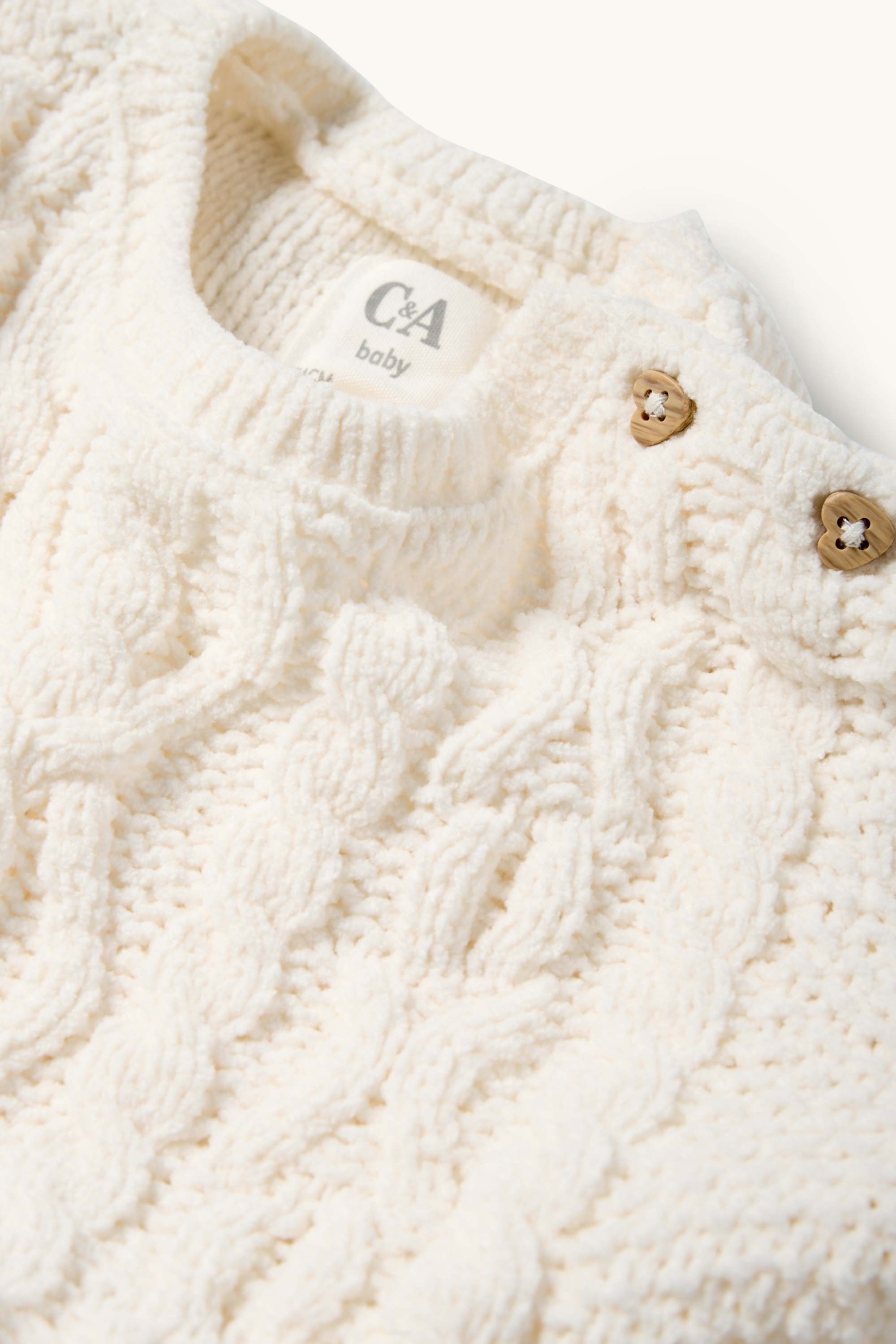 Baby jumper - broderie anglaise - cable knit pattern creme