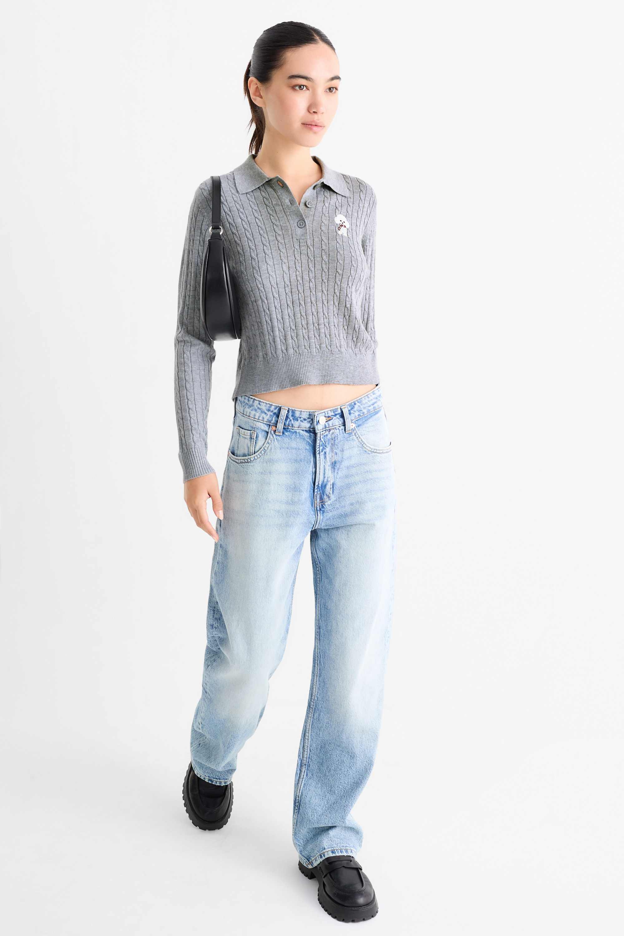 Jumper - cable knit pattern light gray