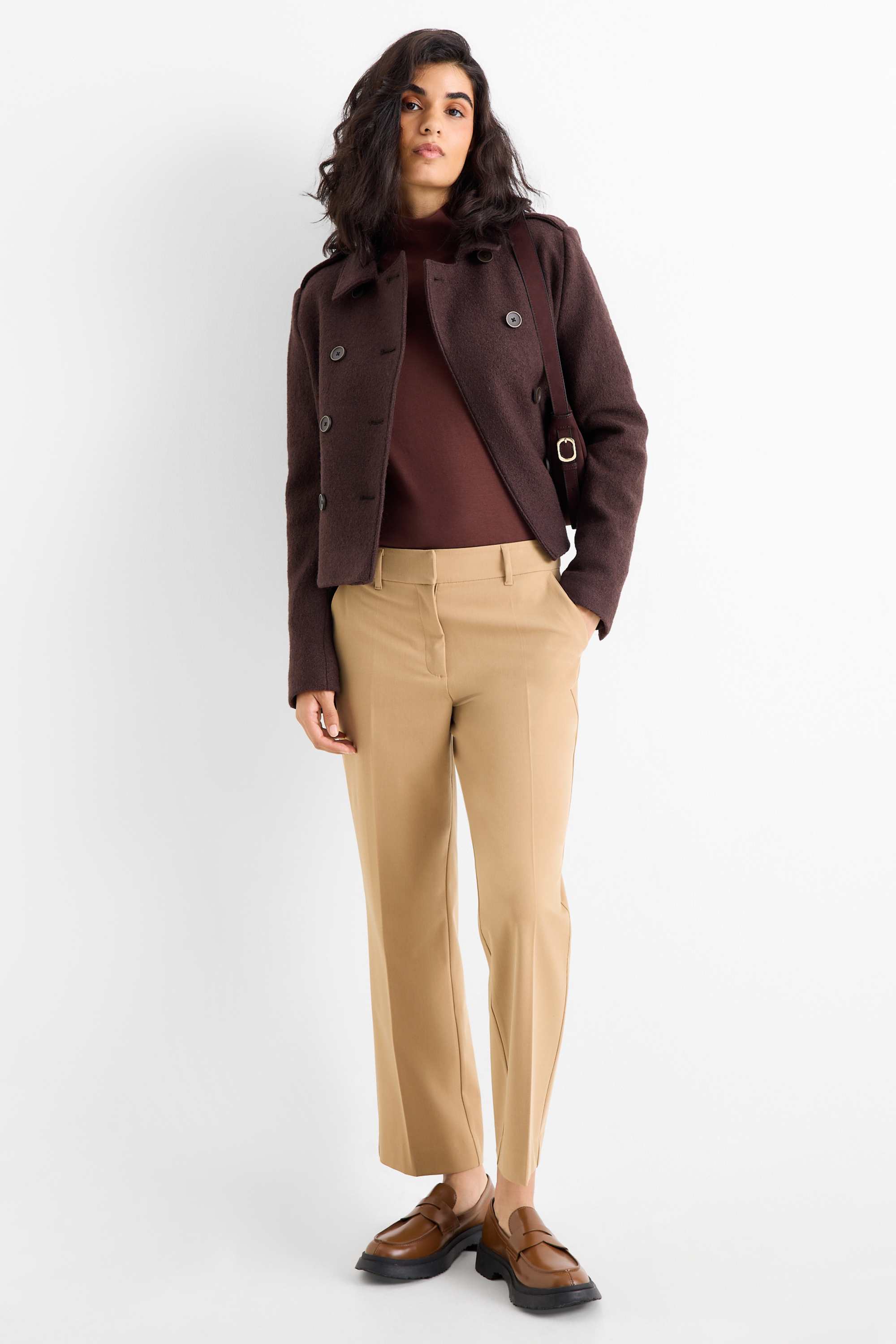 Cloth trousers - mid-rise waist - straight fit beige