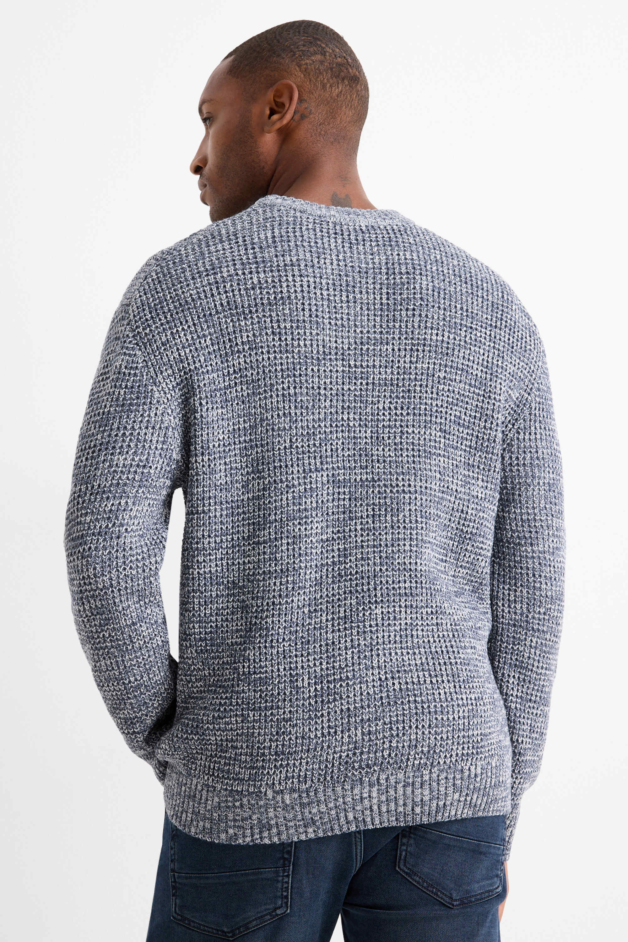 Jumper - textured dark blue-melange