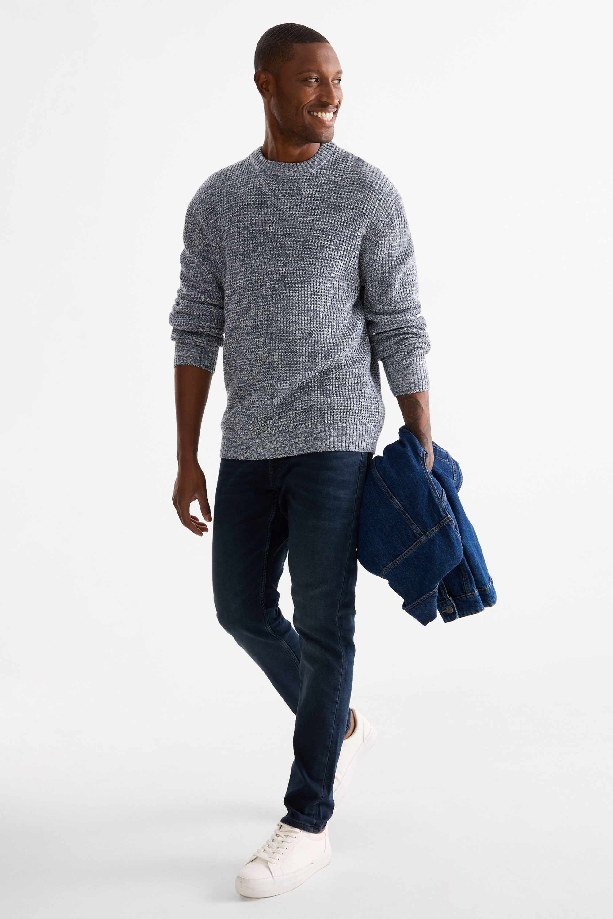 Jumper - textured dark blue-melange