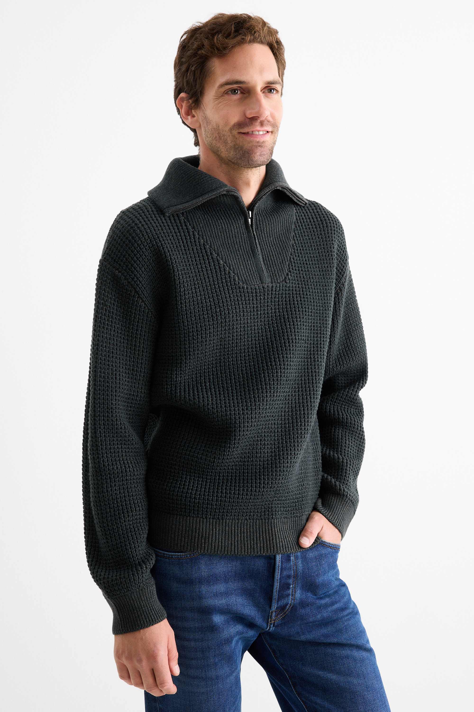 Jumper - textured dark green