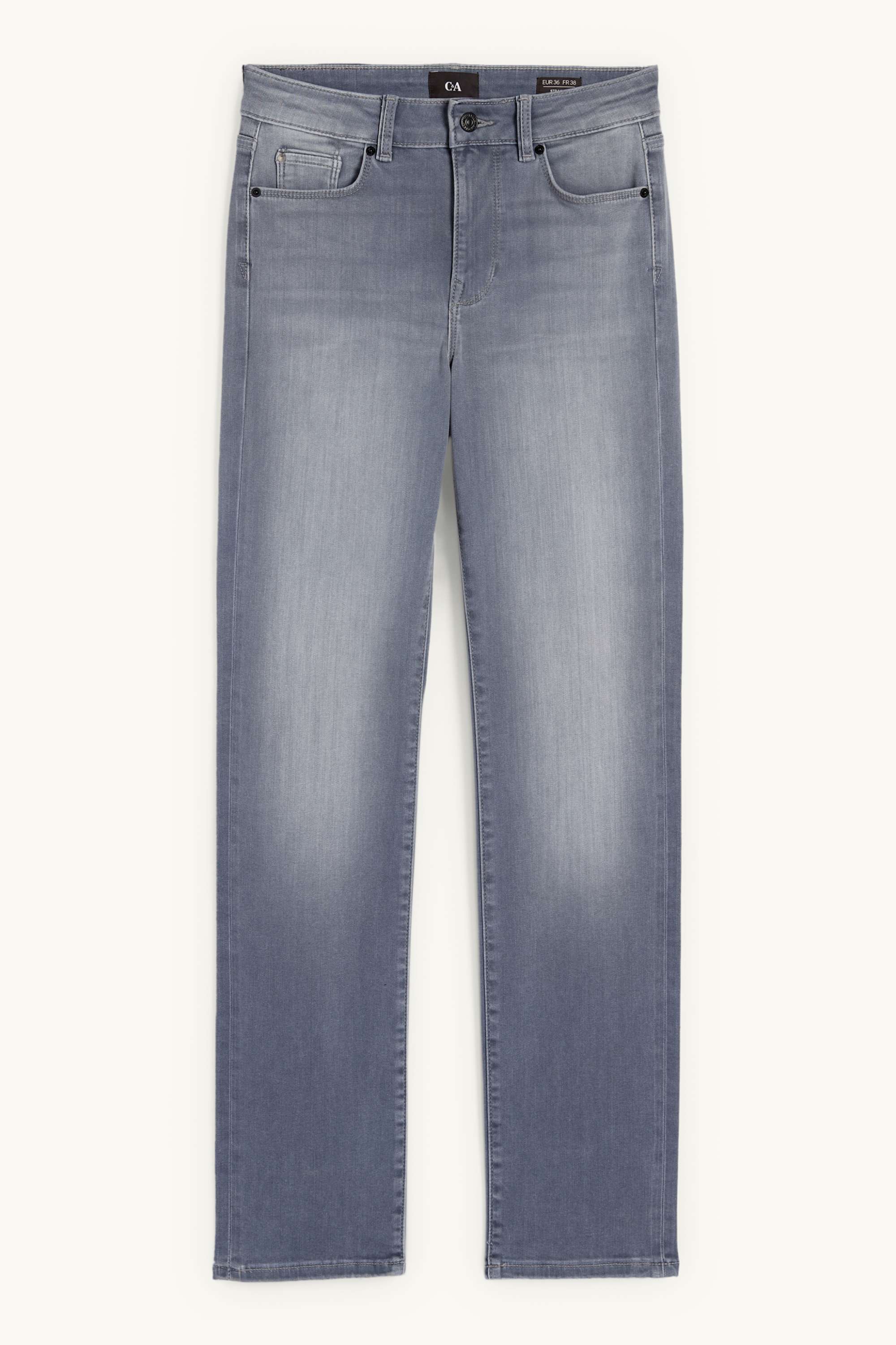 Straight jeans - mid-rise waist denim-light gray