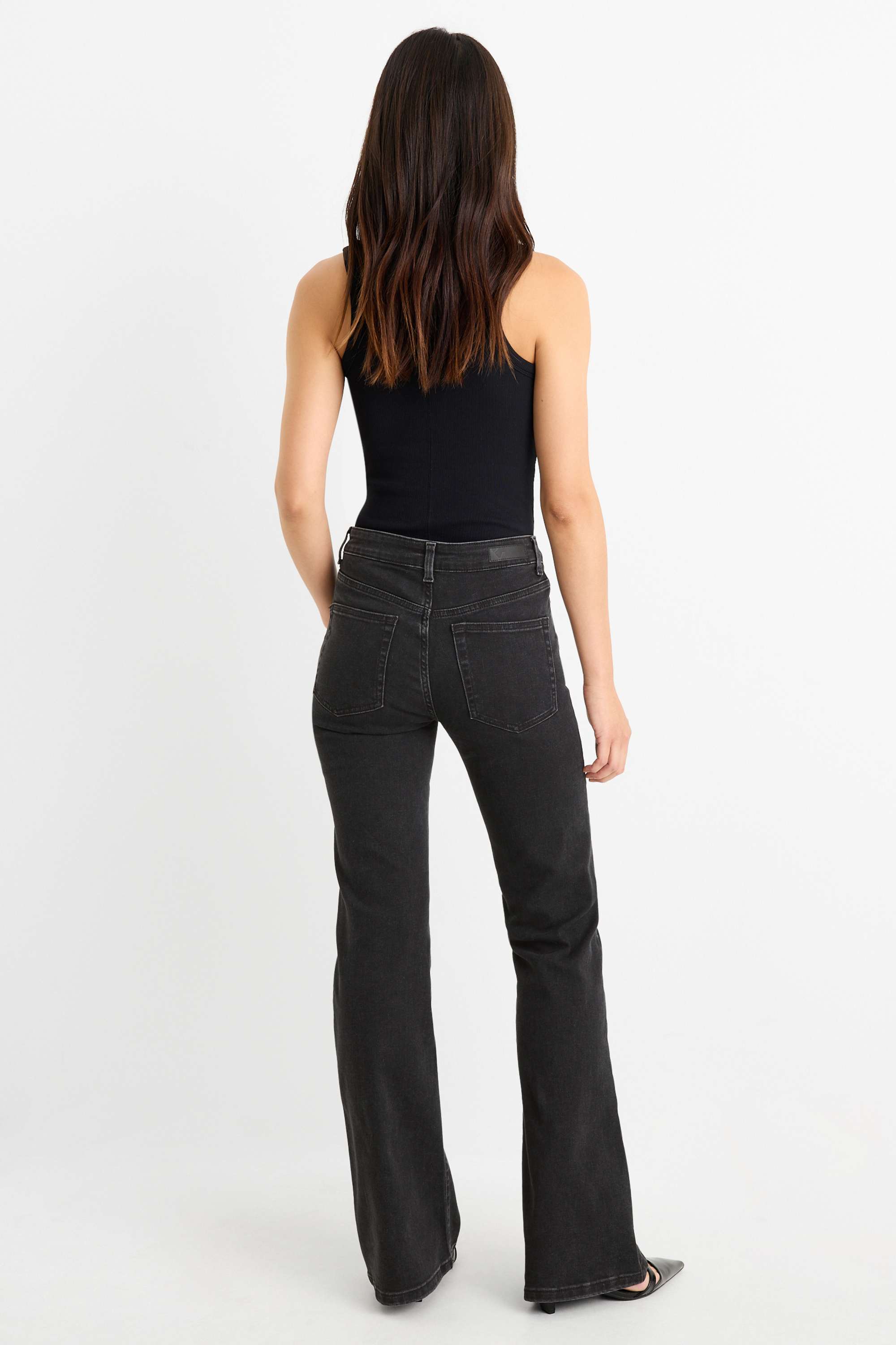 Flared jeans - mid-rise waist - LYCRA® denim-dark gray