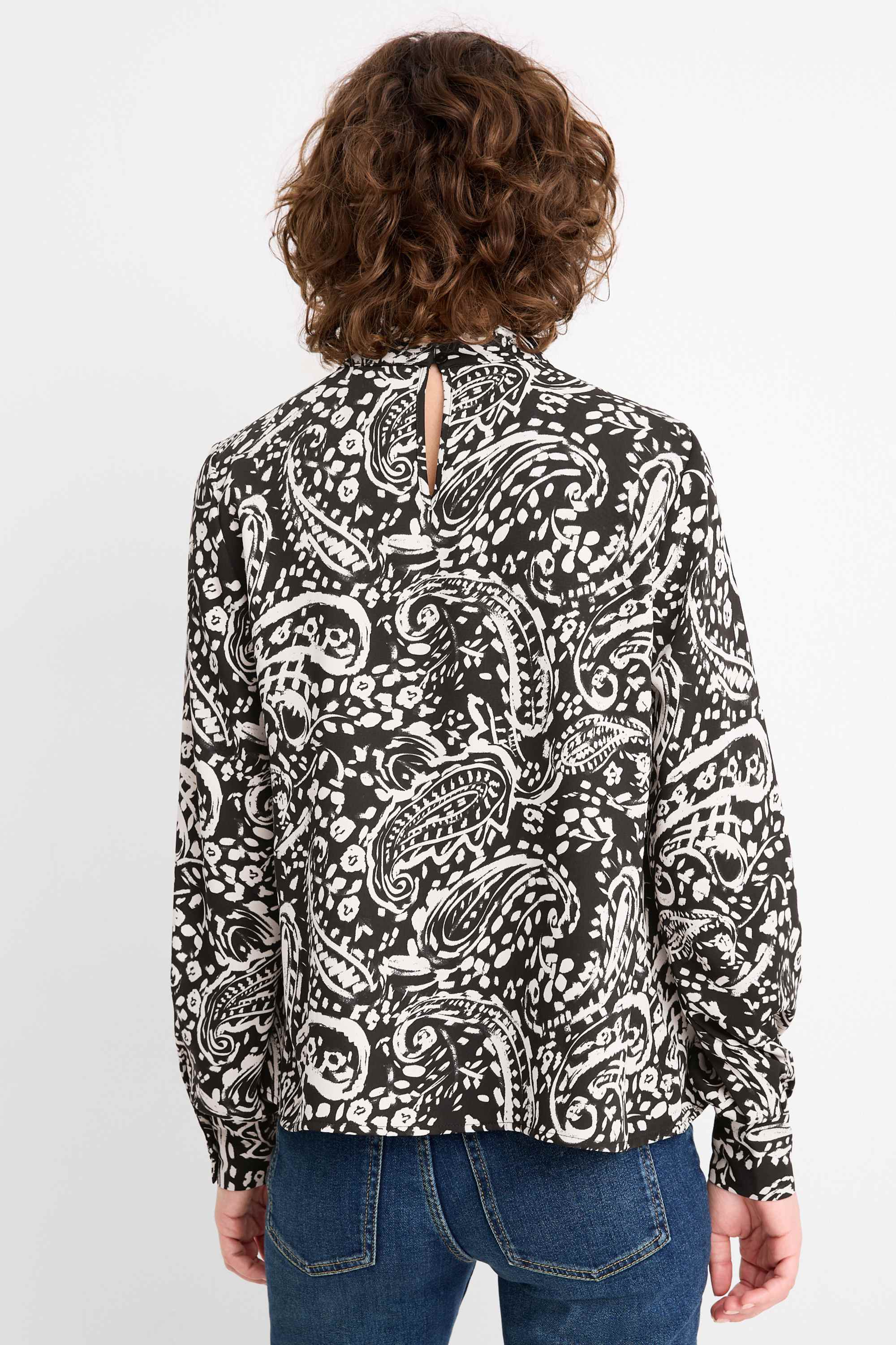 Blouse - patterned black / beige