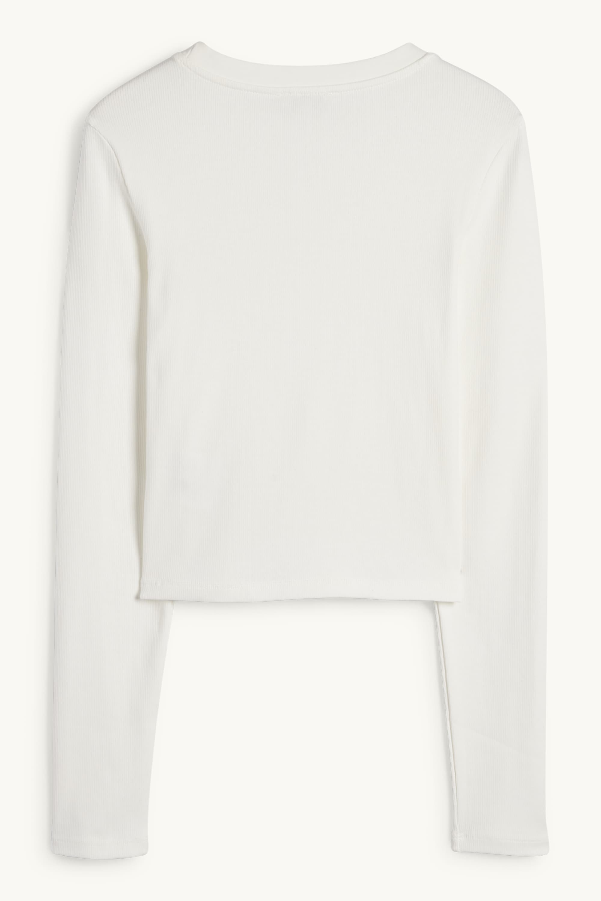 Cropped long sleeve top - ribbed white