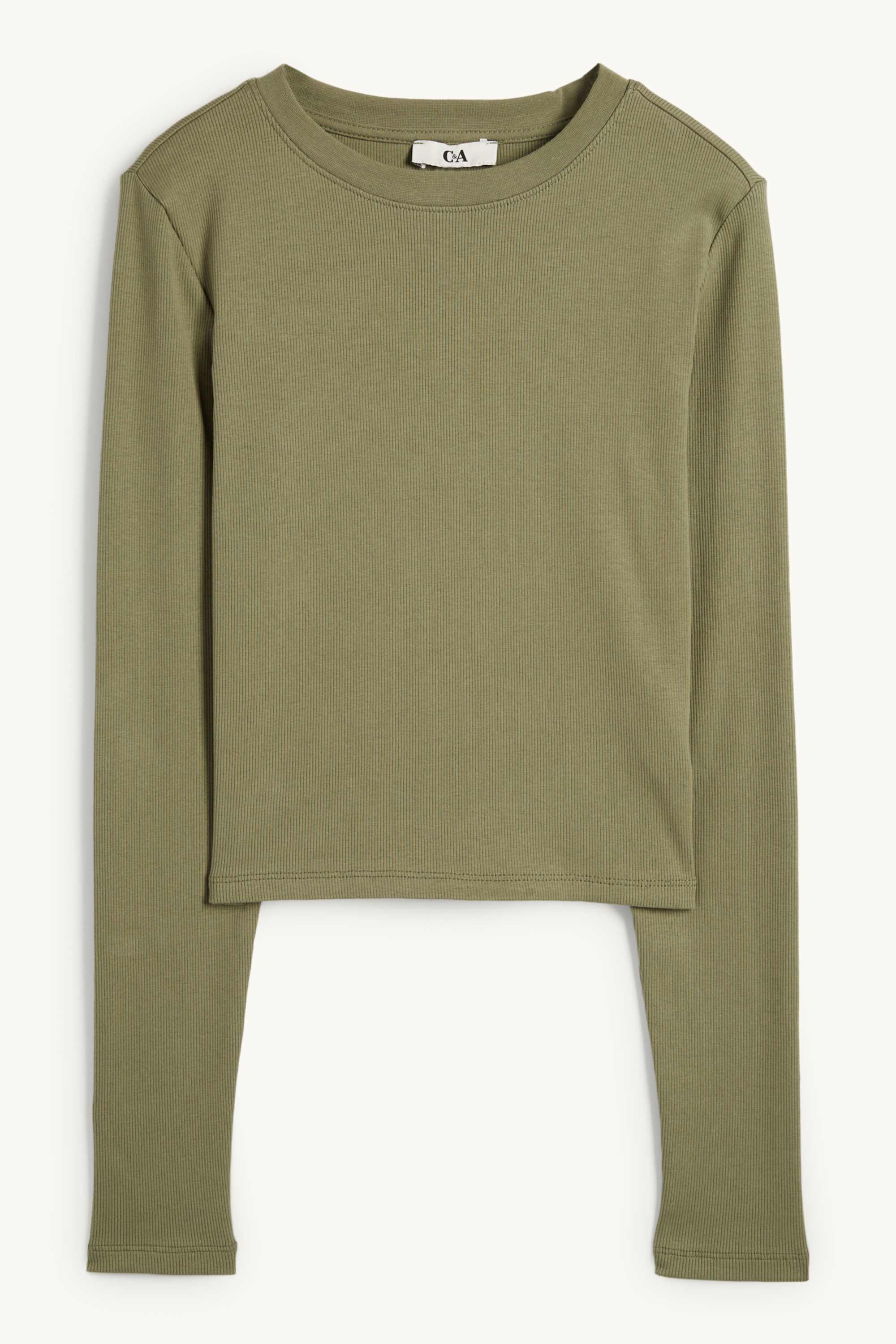 Cropped long sleeve top - ribbed green