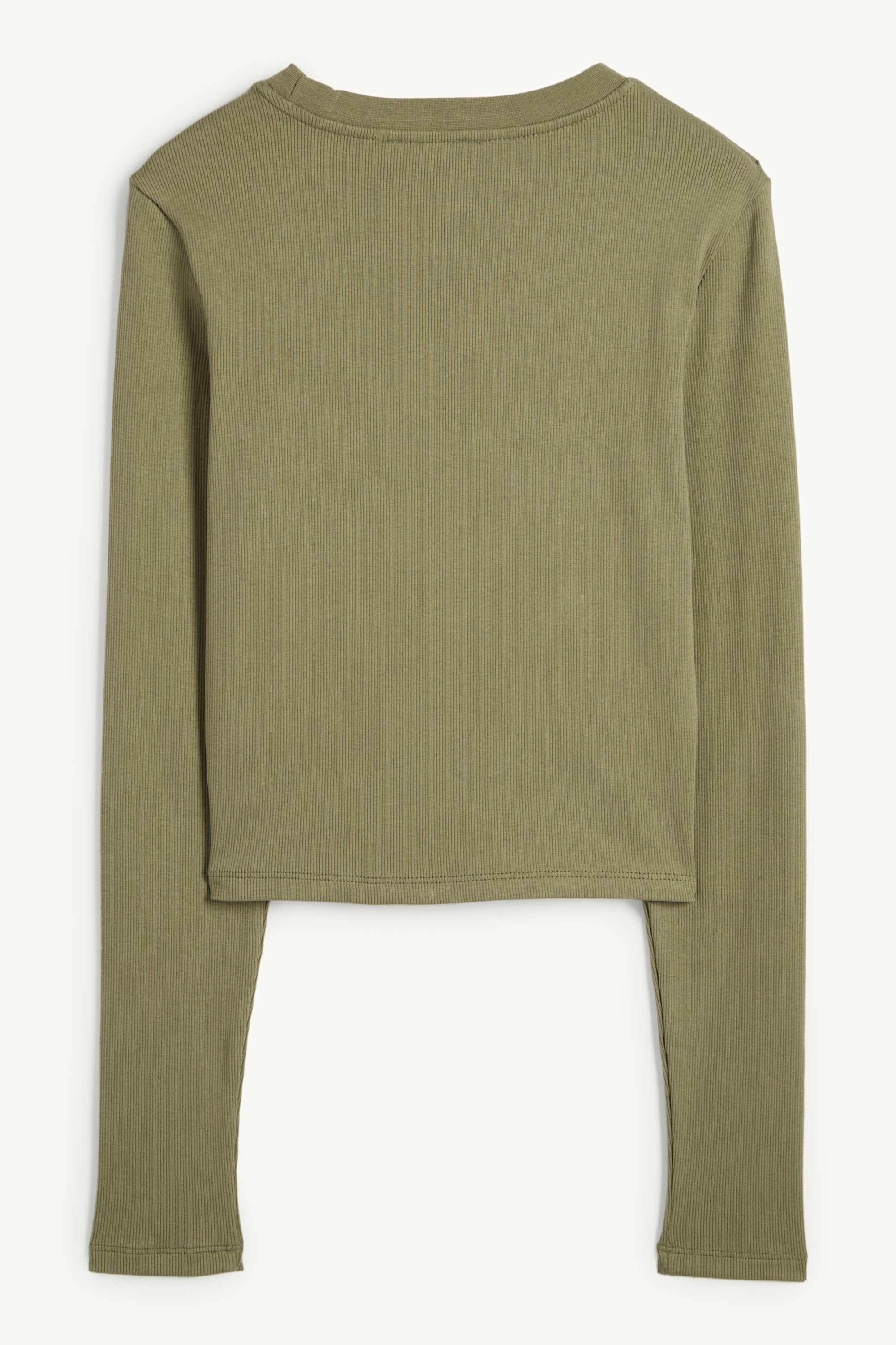 Cropped long sleeve top - ribbed green