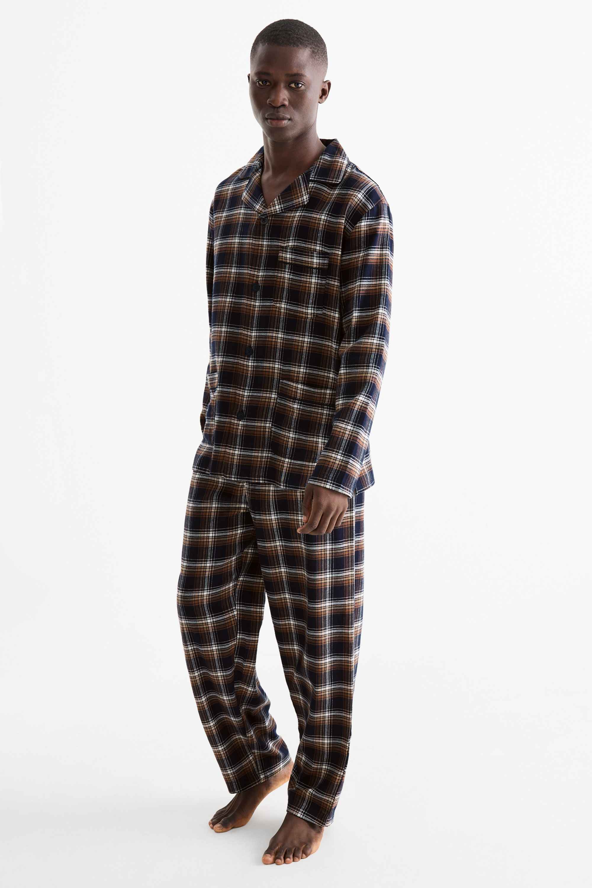 Flannel pyjamas - check dark blue