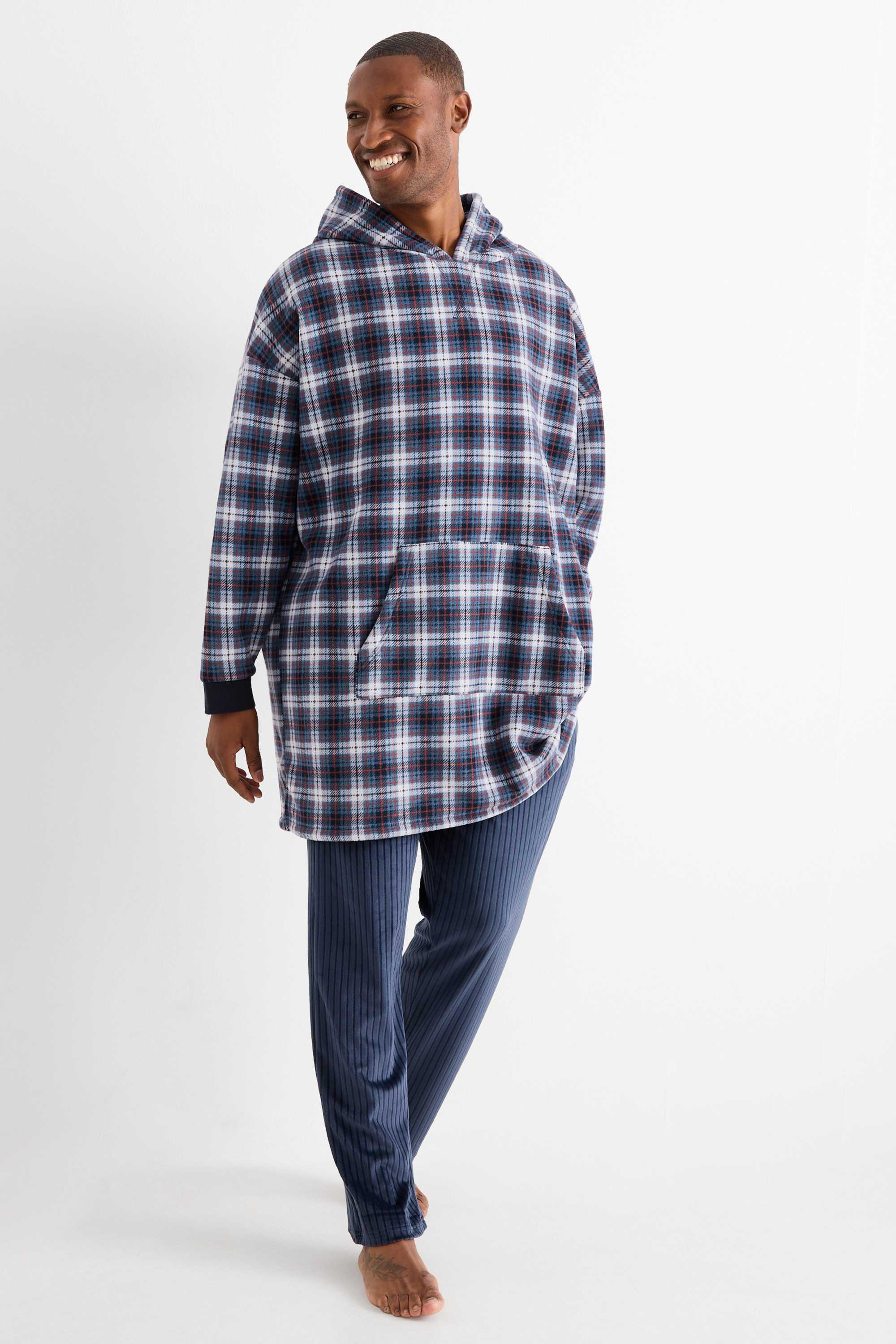 Hoodie blanket - check dark blue