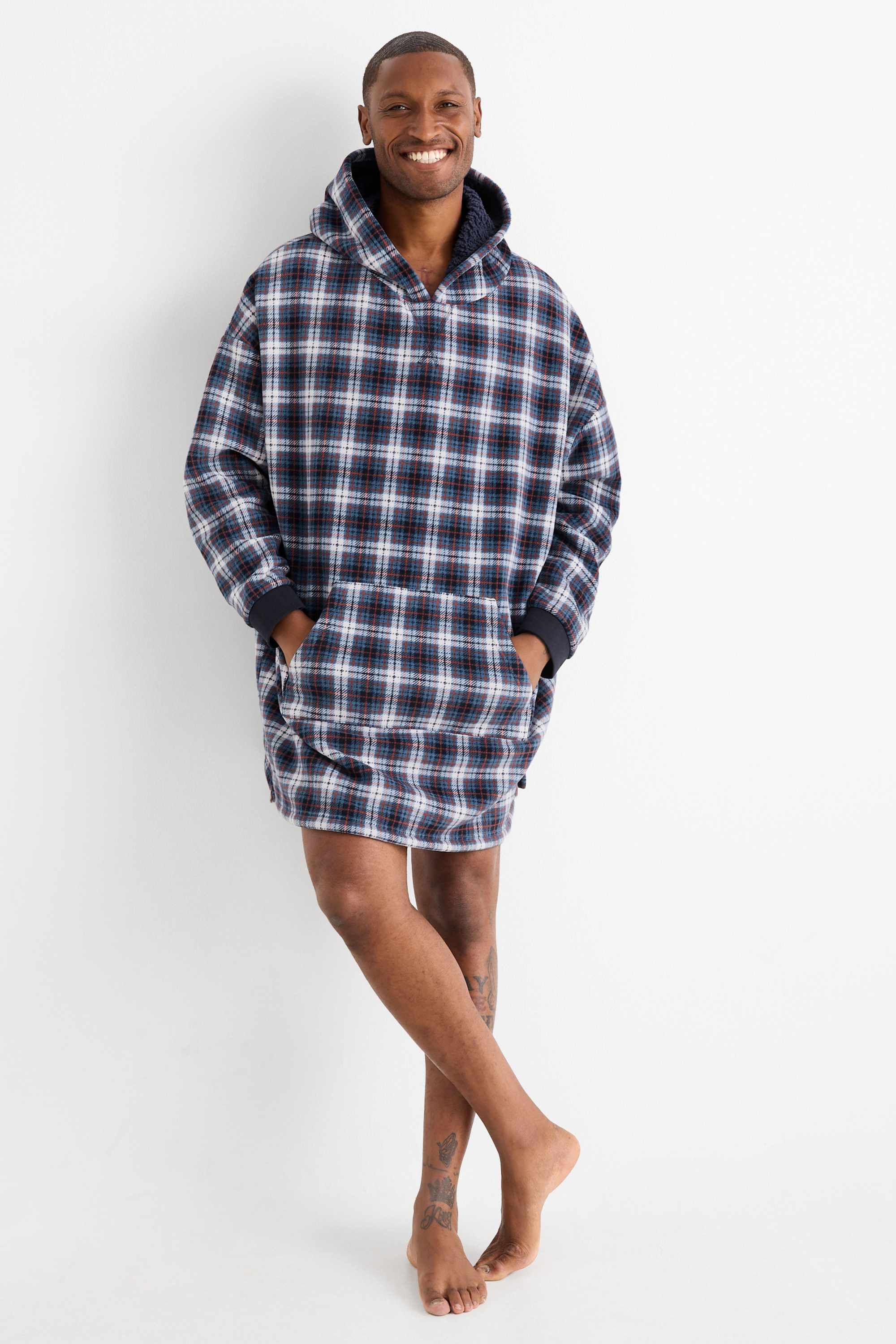Hoodie blanket - check dark blue