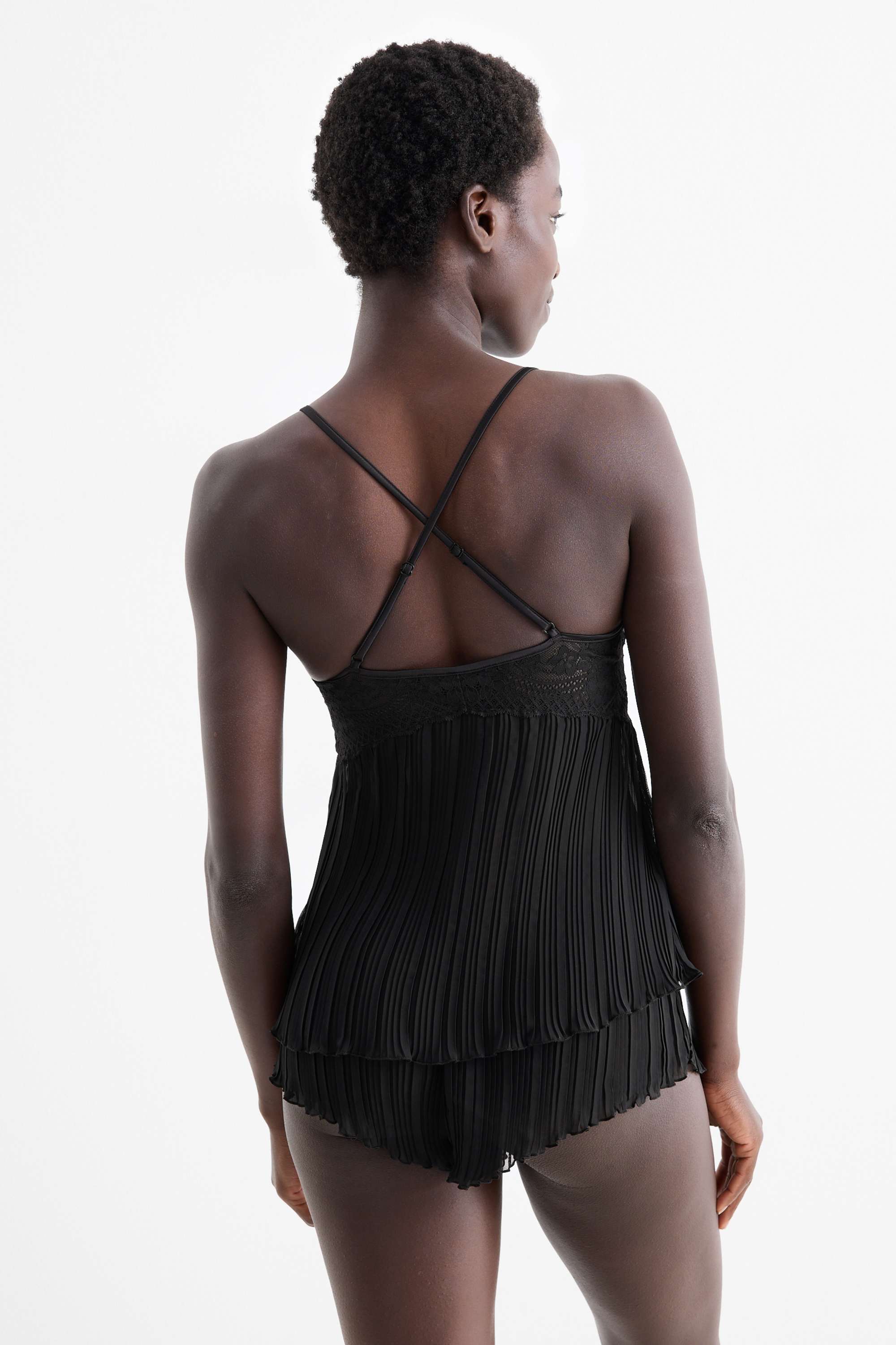Short plissé pyjamas black