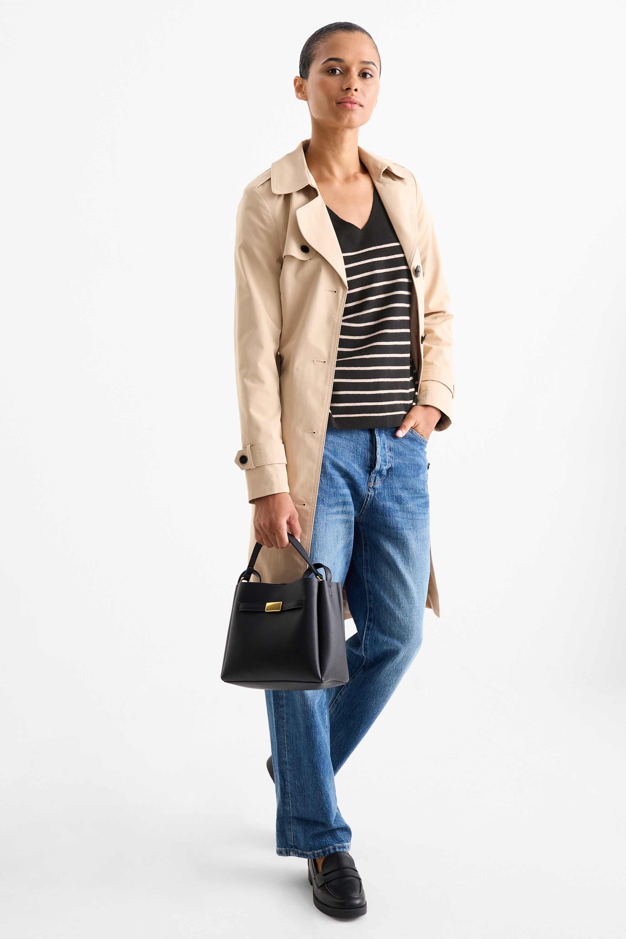 V-neck jumper - striped black