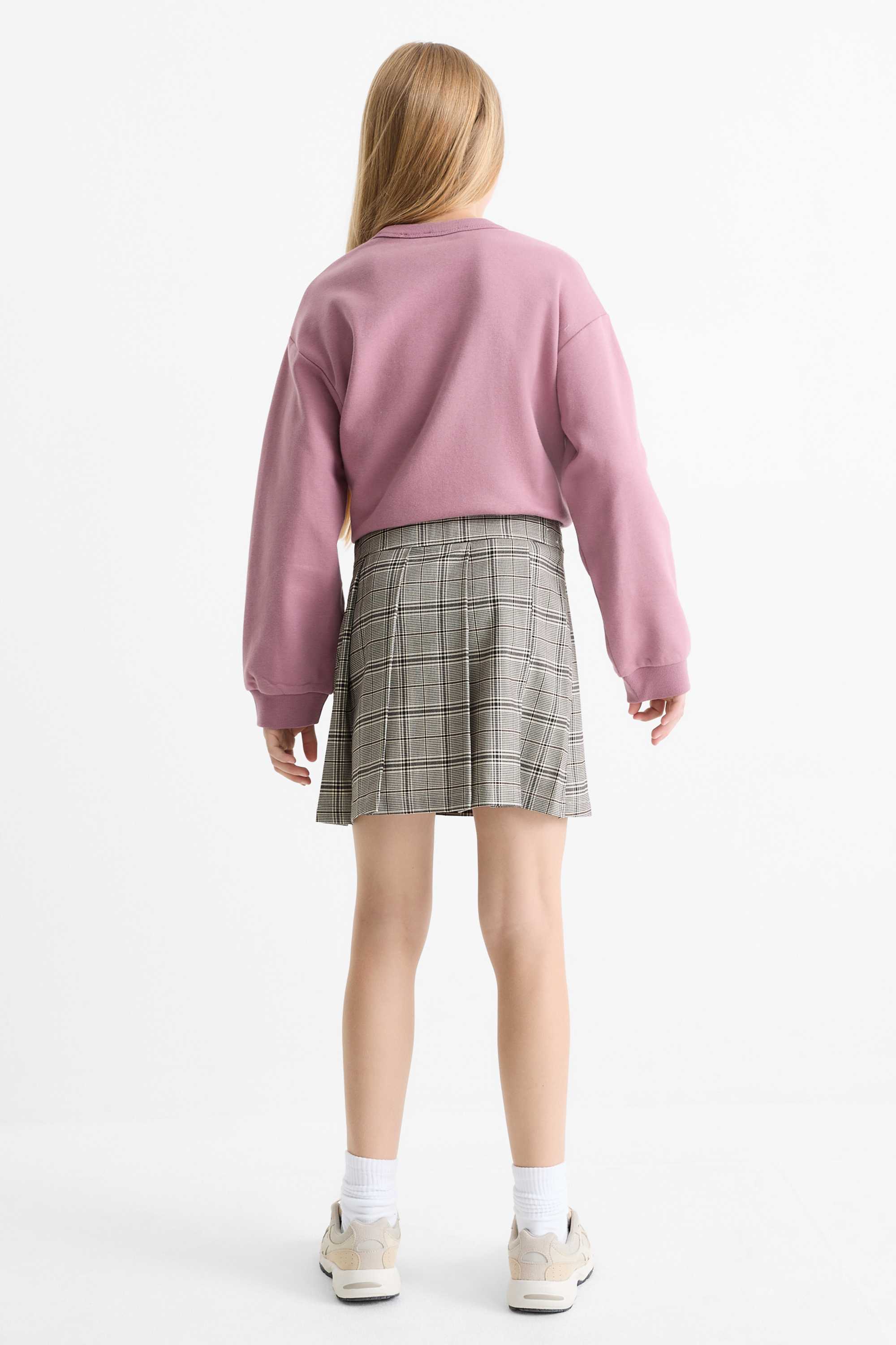 Pleated skirt - check black / beige