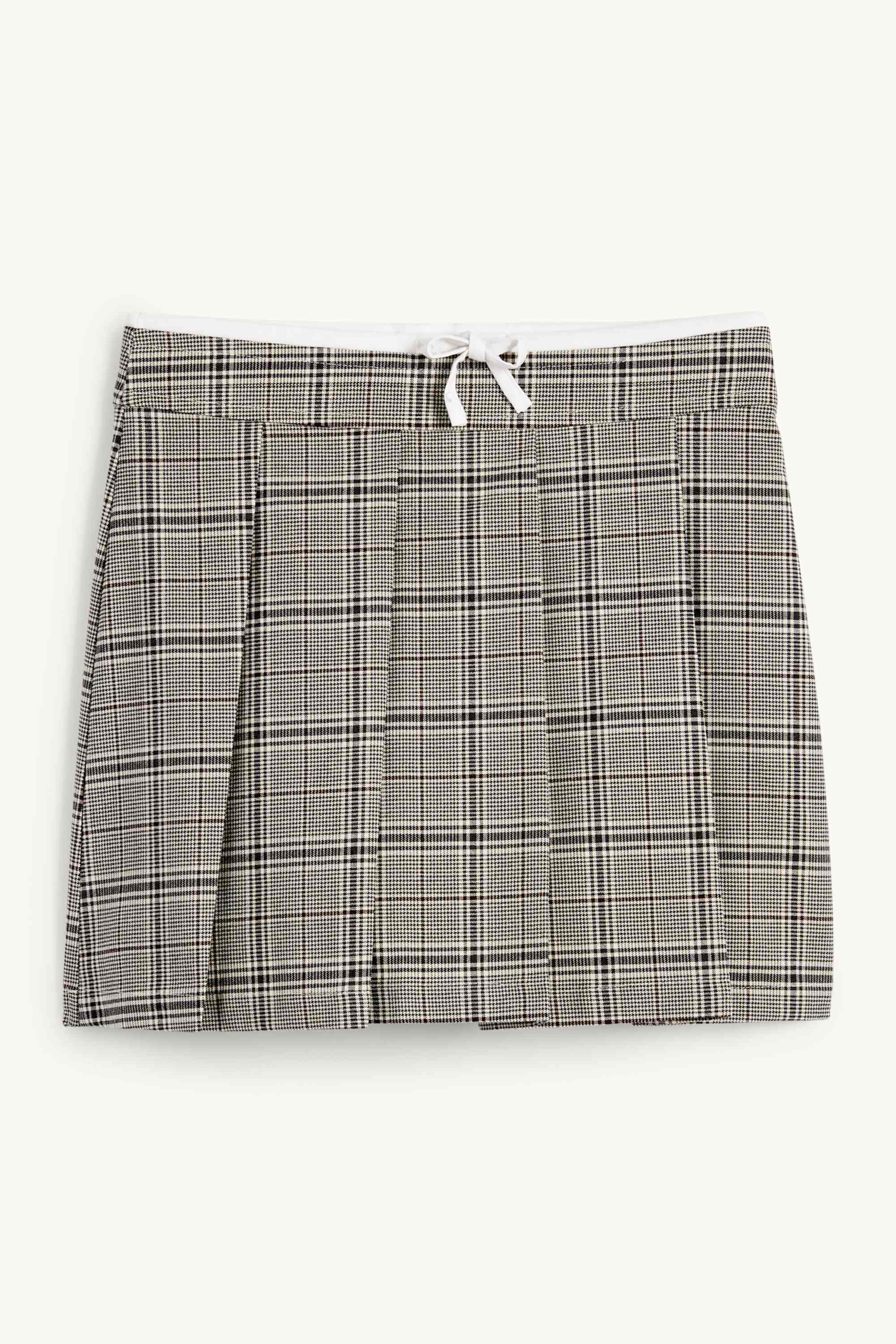 Pleated skirt - check black / beige