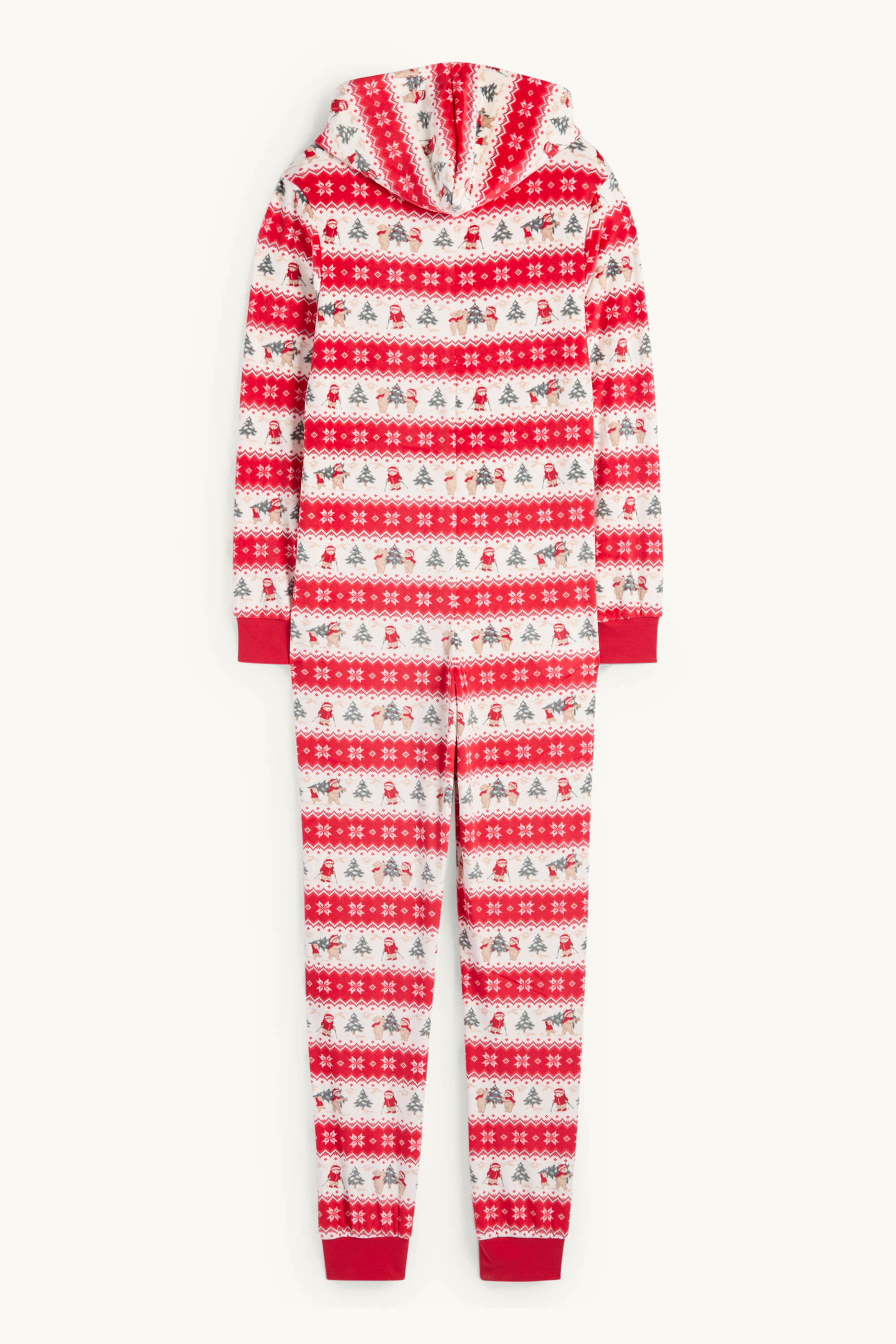 Mini Me - women's Christmas onesie with hood - patterned white / red