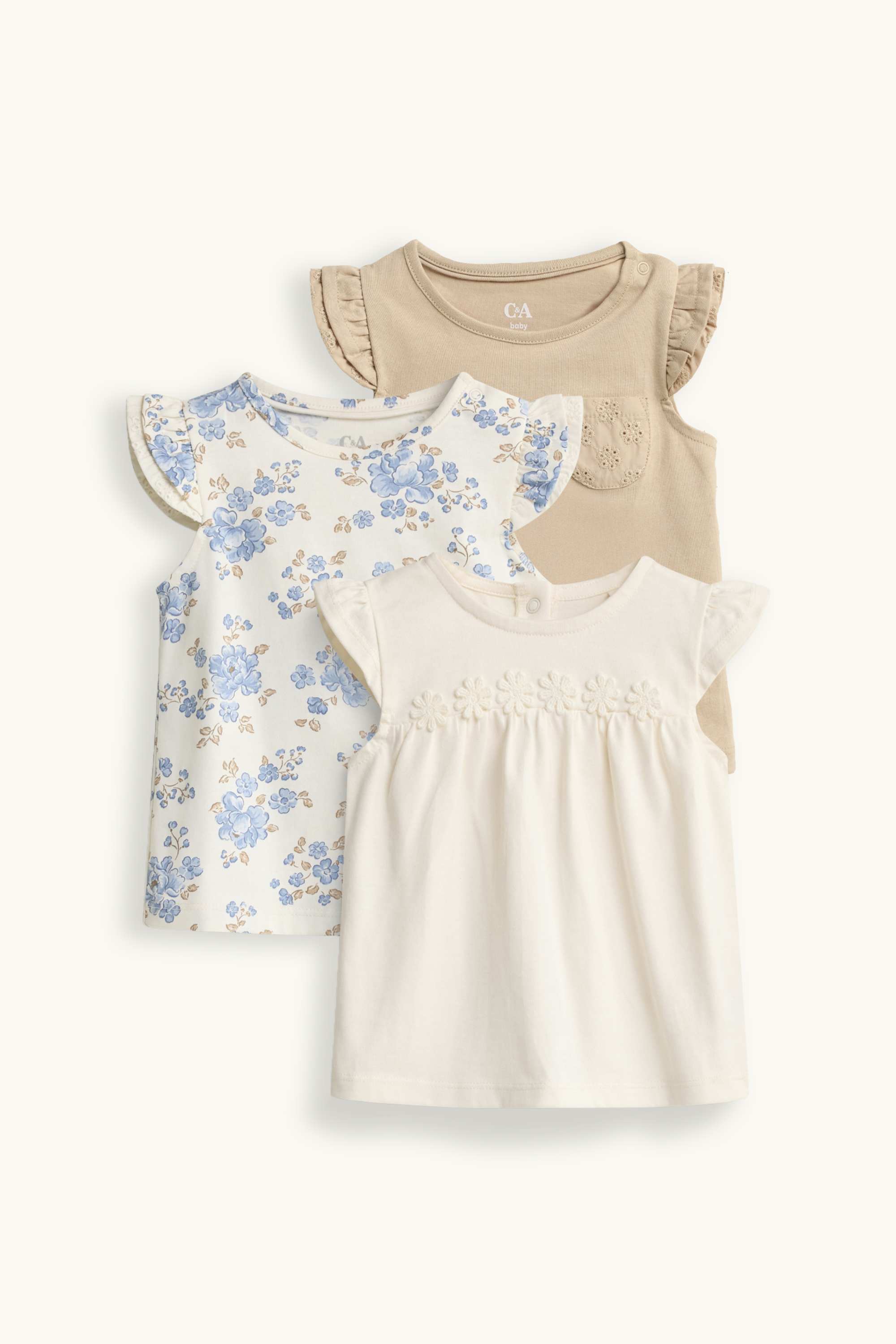 Multipack of 3 - floral - short sleeve baby T-shirt cremewhite