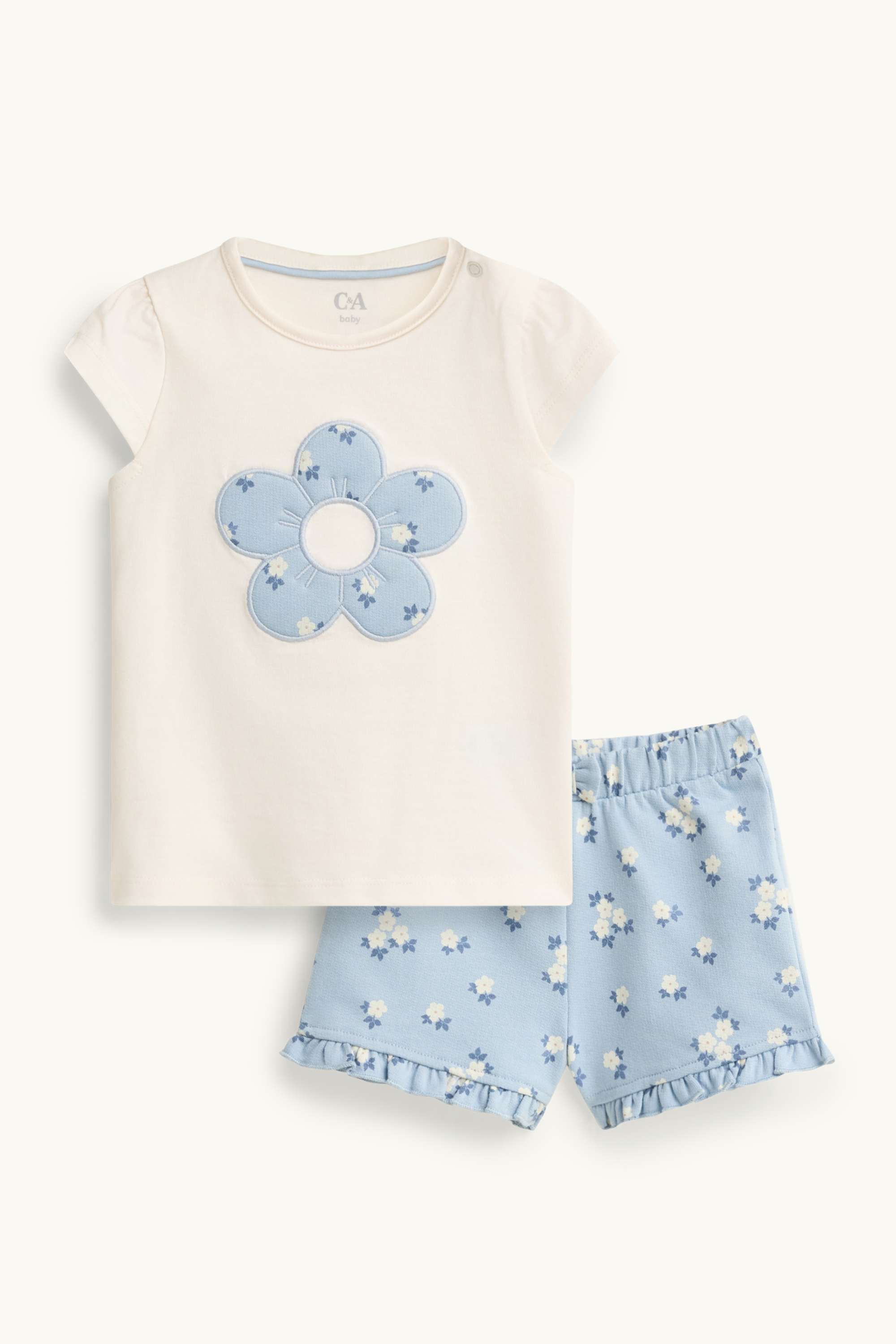 Floral - baby outfit - 2 piece white / light blue