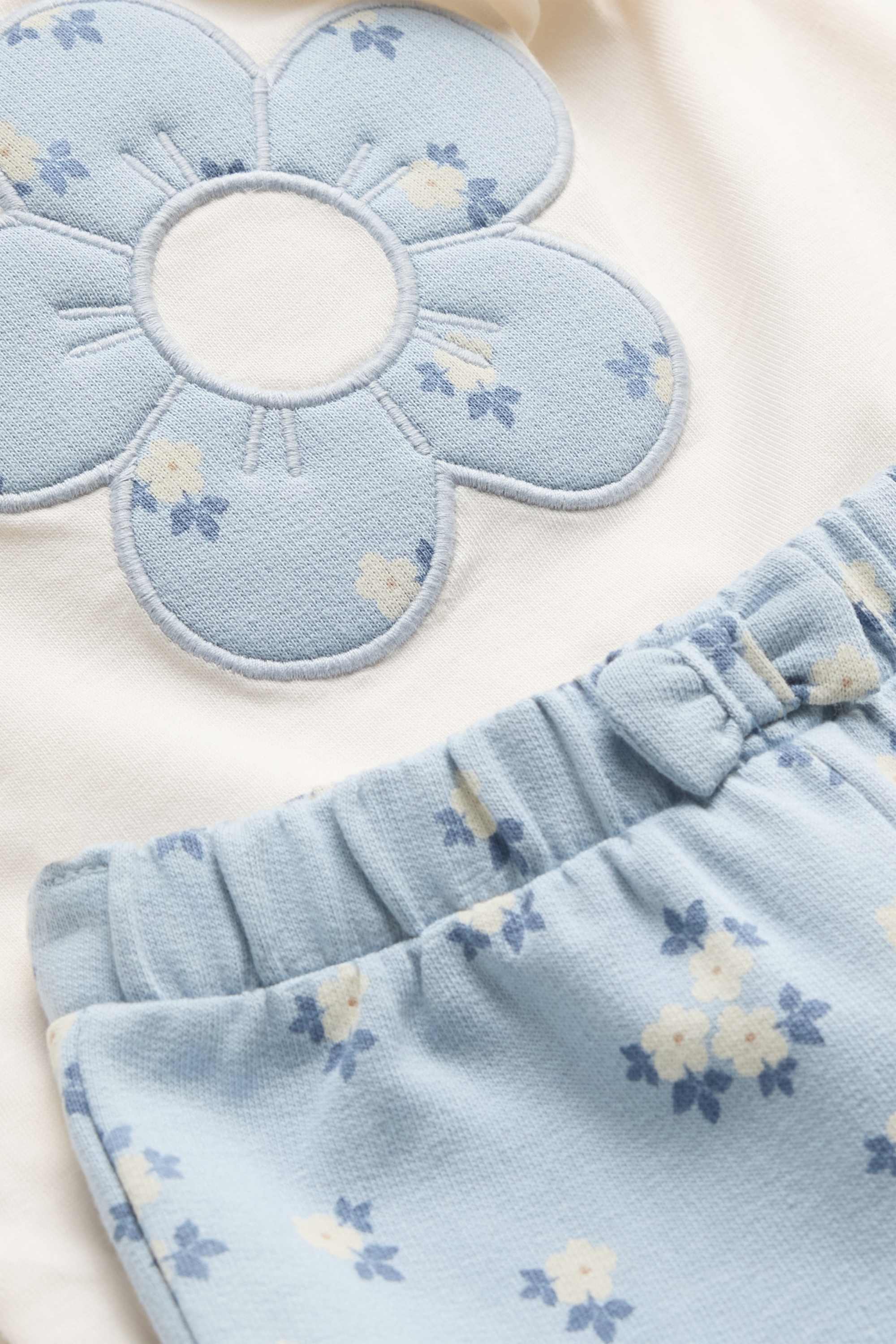 Floral - baby outfit - 2 piece white / light blue